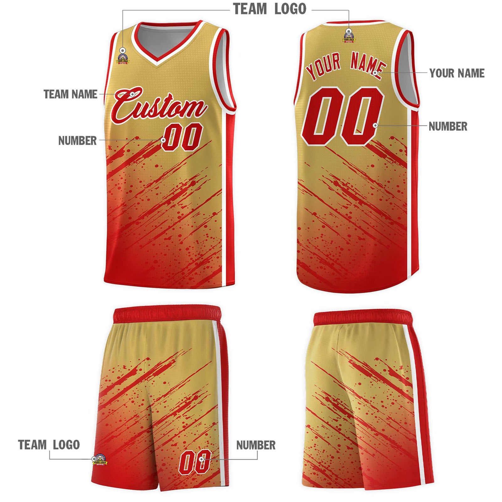 Custom Khaki Basketball Kits With Red Paint Graffiti