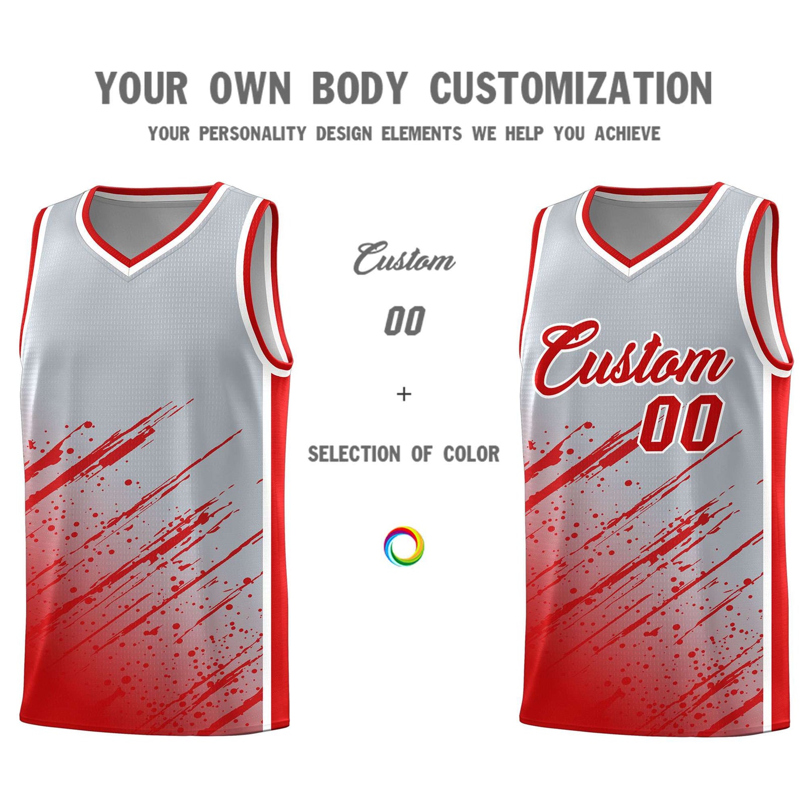 Custom Gray Basketball Kits With Red Paint Graffiti