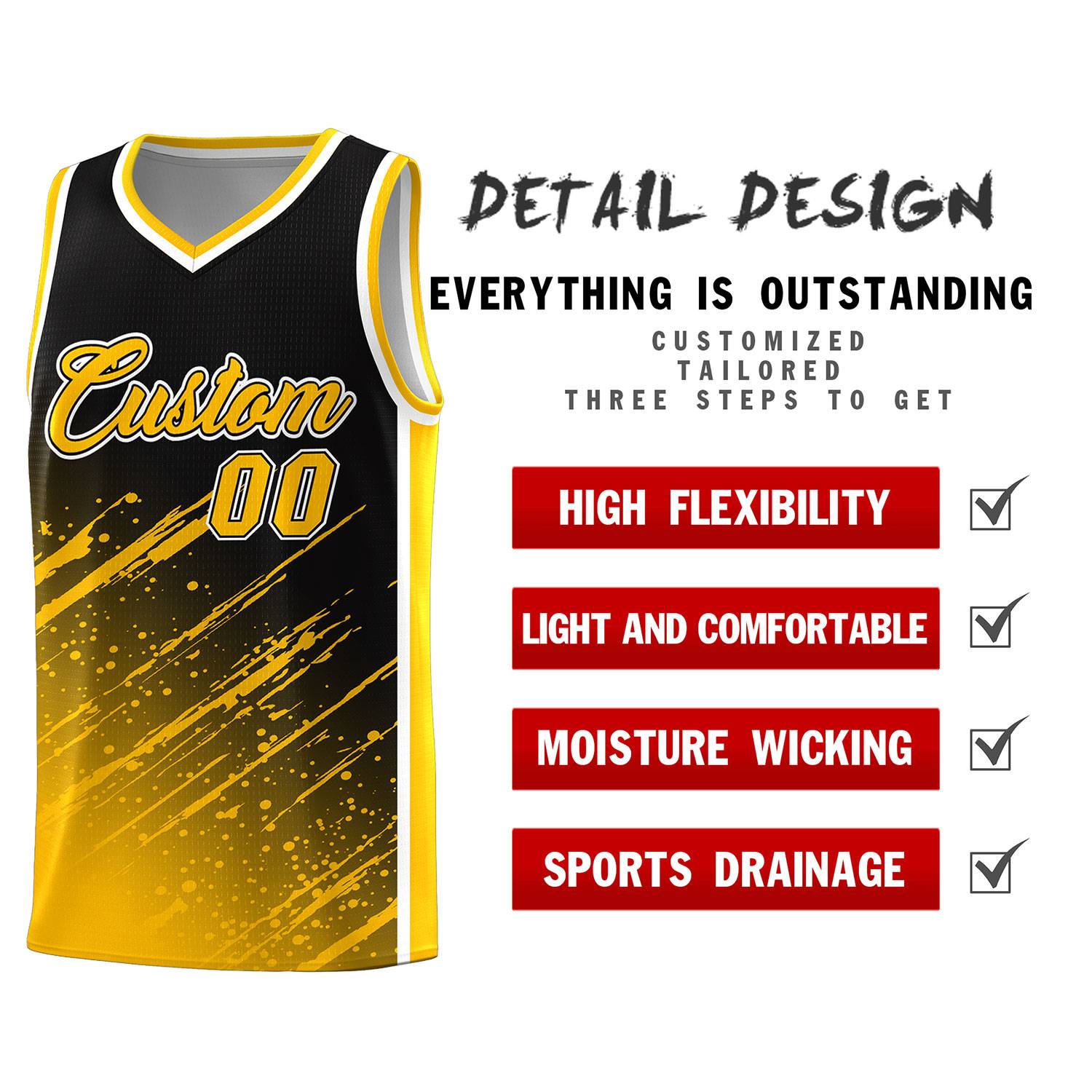 Custom Black Basketball Kits With Yellow Paint Graffiti