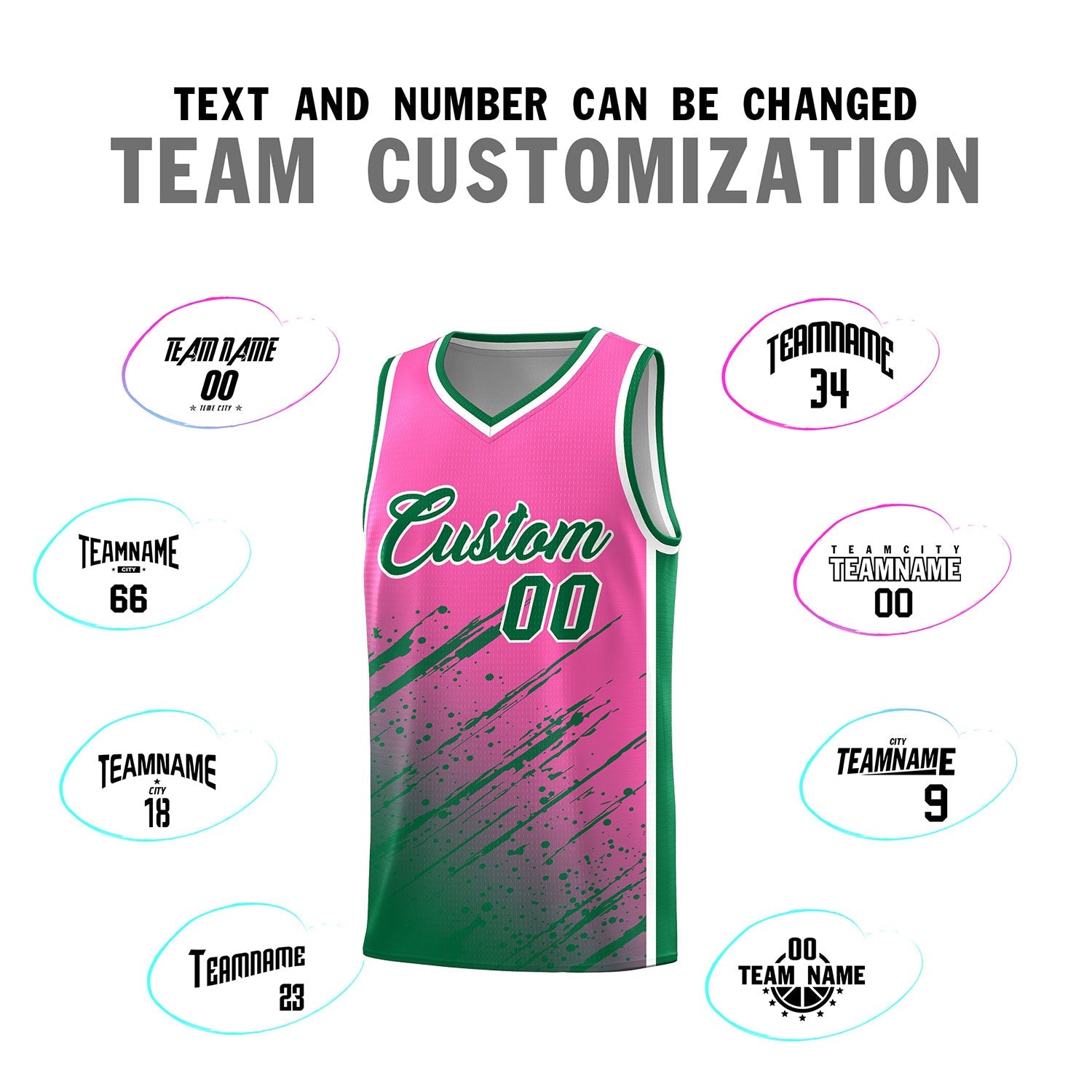 Custom Pink Basketball Kits With Kelly Green Paint Graffiti
