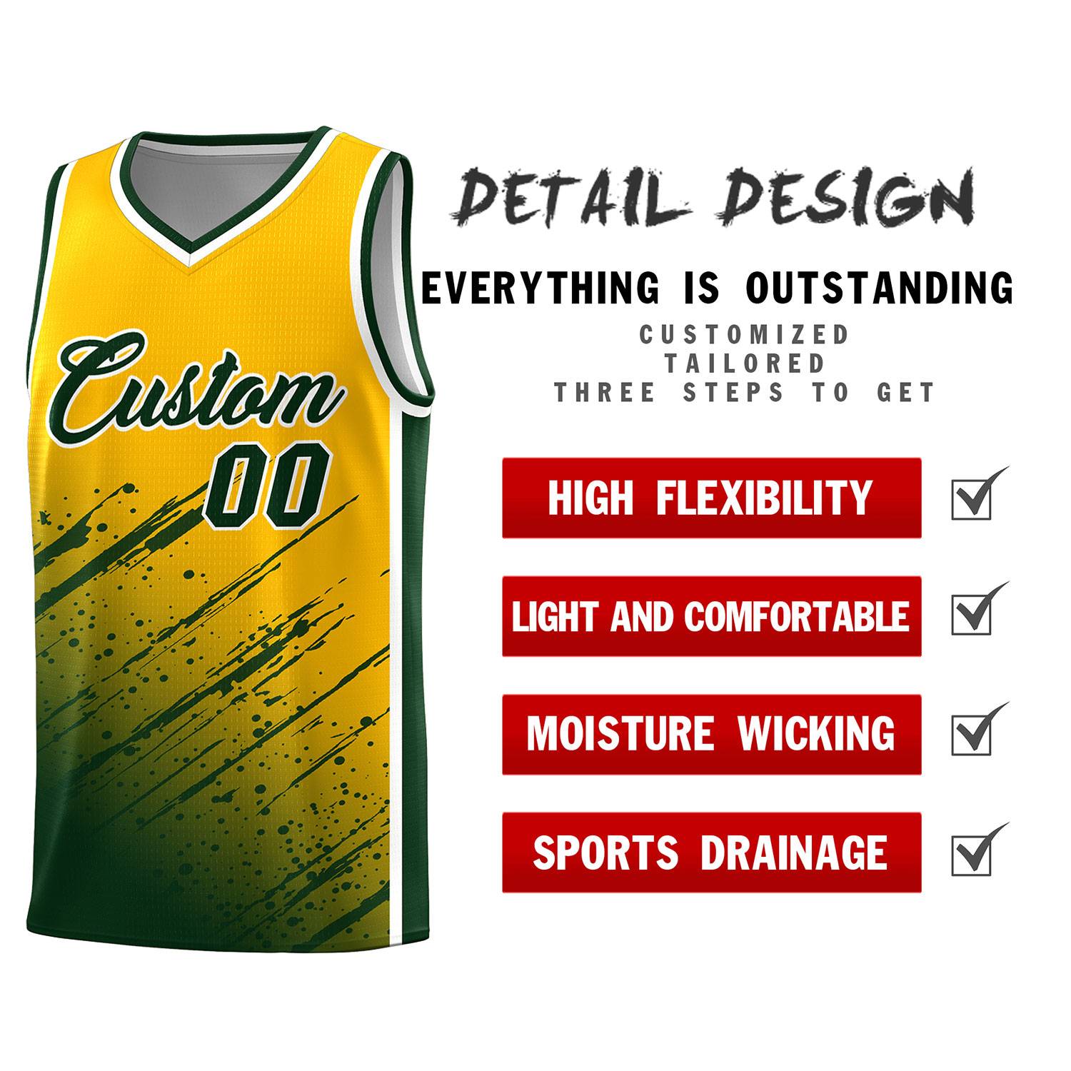 Custom Yellow Basketball Kits With Green Paint Graffiti