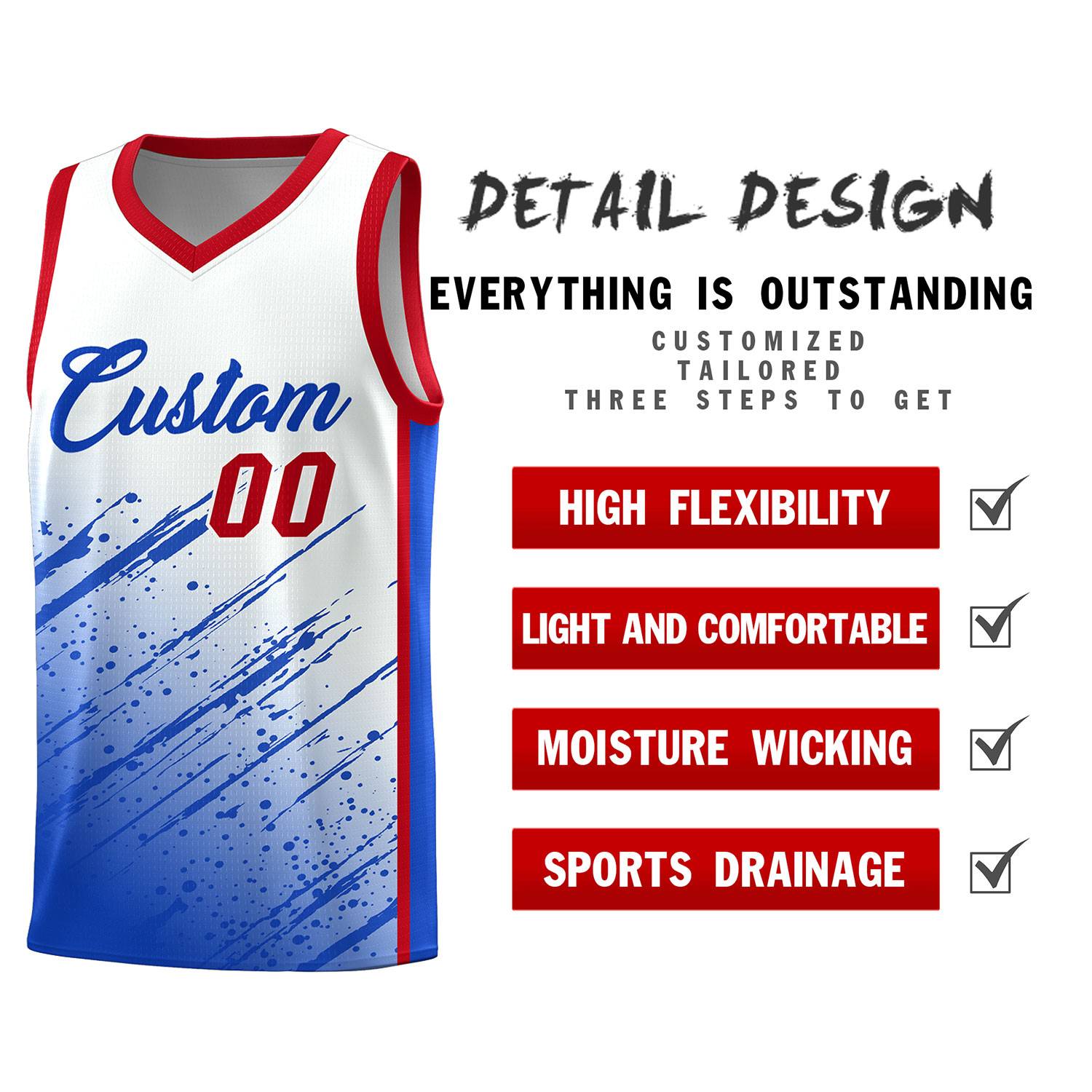 Custom White Basketball Kits With Royal Paint Graffiti