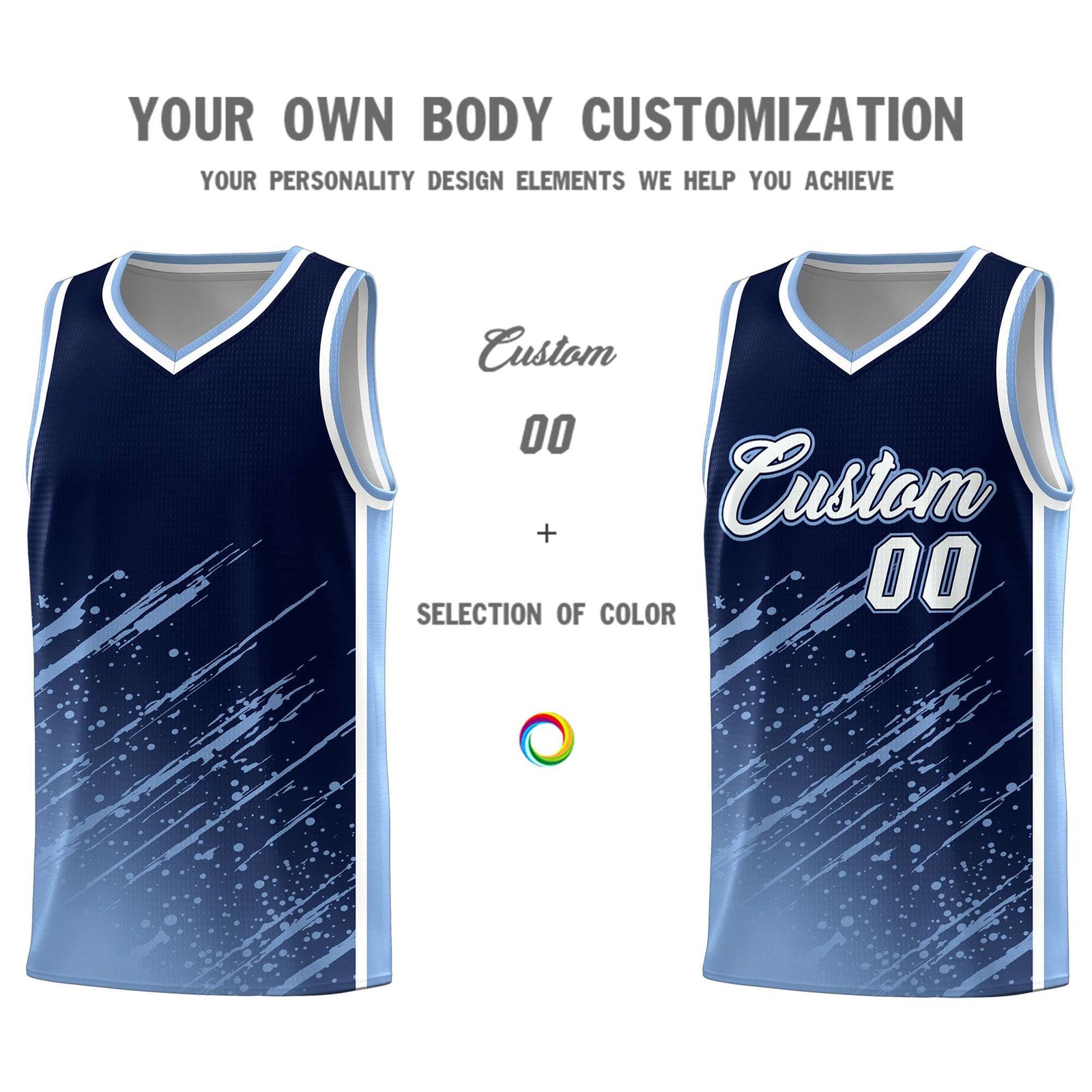 Custom Navy Basketball Kits With Light Blue Paint Graffiti
