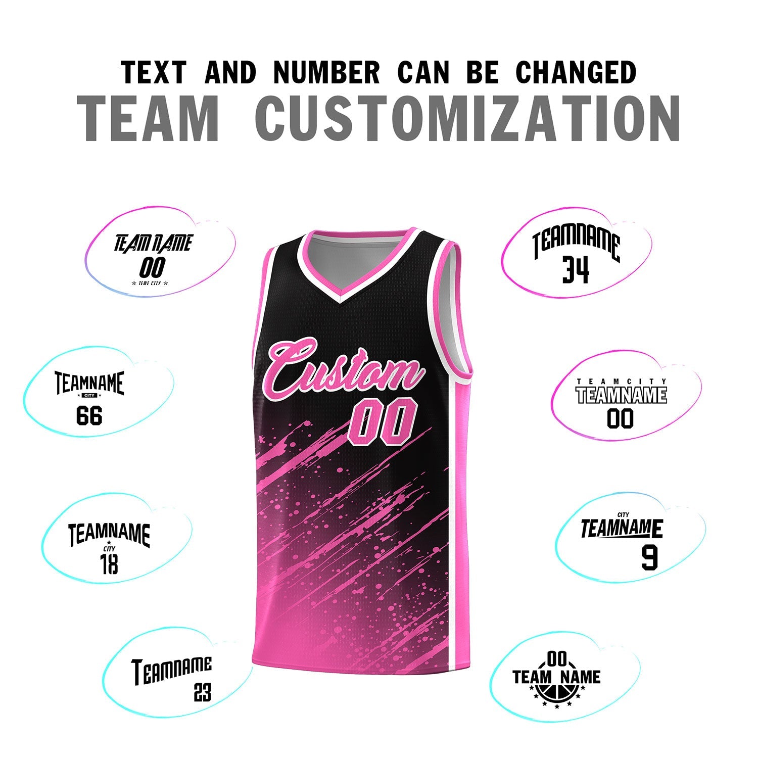 Custom Black Basketball Kits With Pink Paint Graffiti