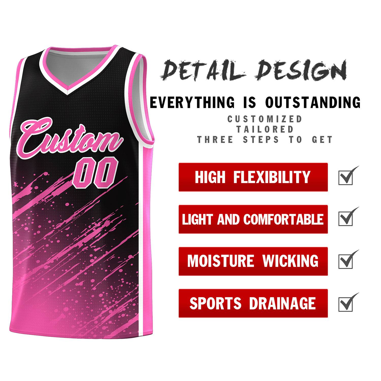 Custom Black Basketball Kits With Pink Paint Graffiti
