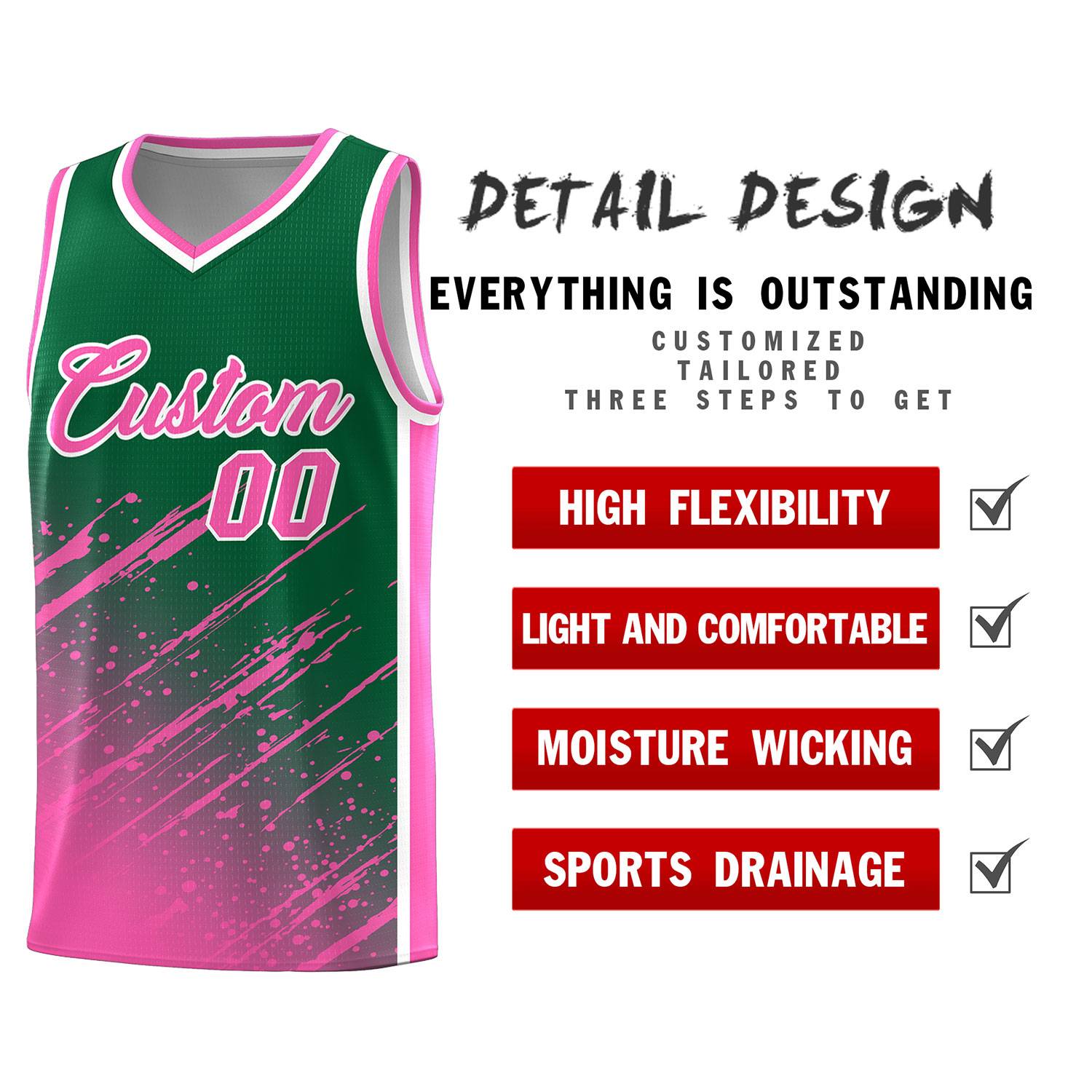 Custom Kelly Green Basketball Kits With Pink Paint Graffiti