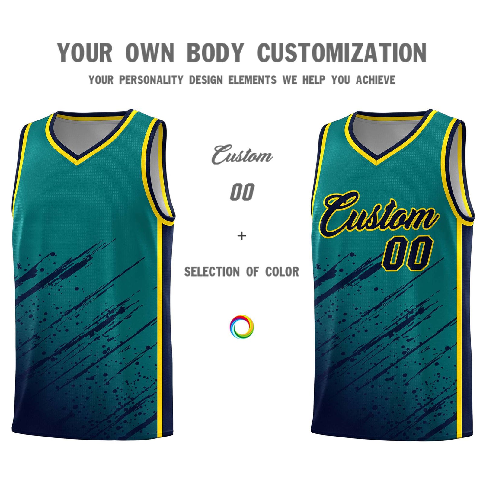 Custom Aqua Basketball Kits With Navy Paint Graffiti