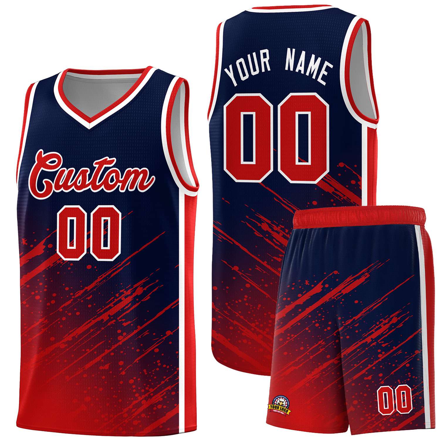 Custom Navy Basketball Kits With Red Paint Graffiti