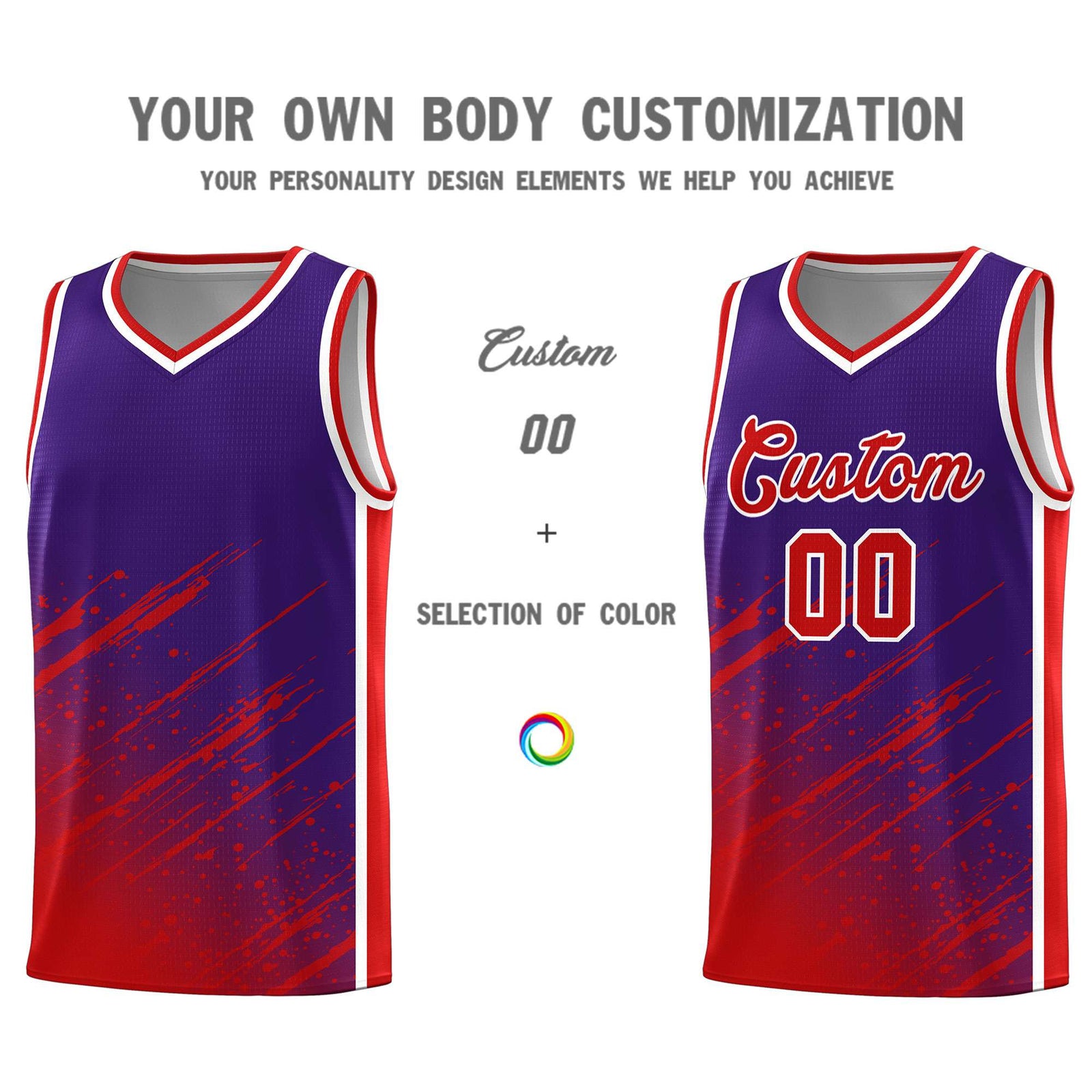 Custom Purple Basketball Kits With Red Paint Graffiti