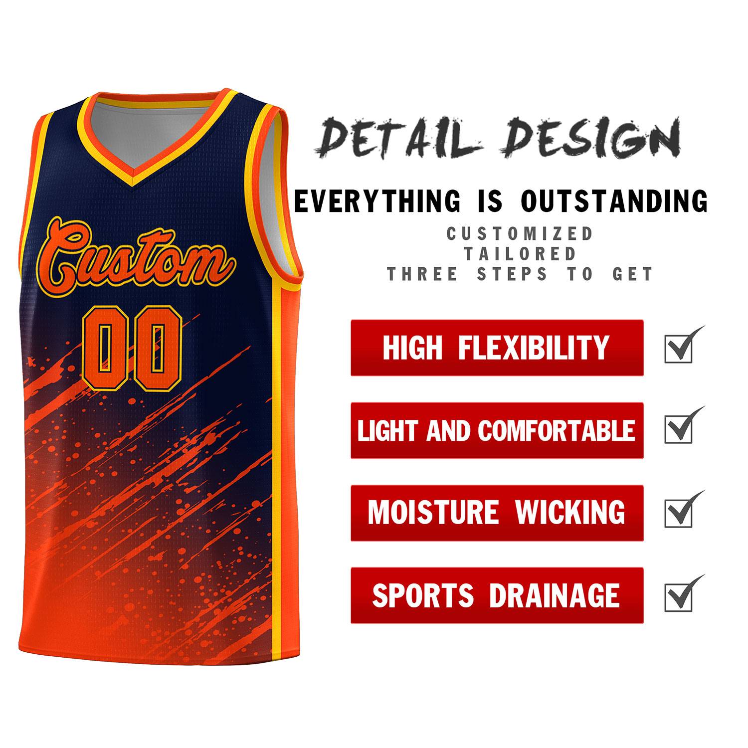 Custom Navy Basketball Kits With Orange Paint Graffiti