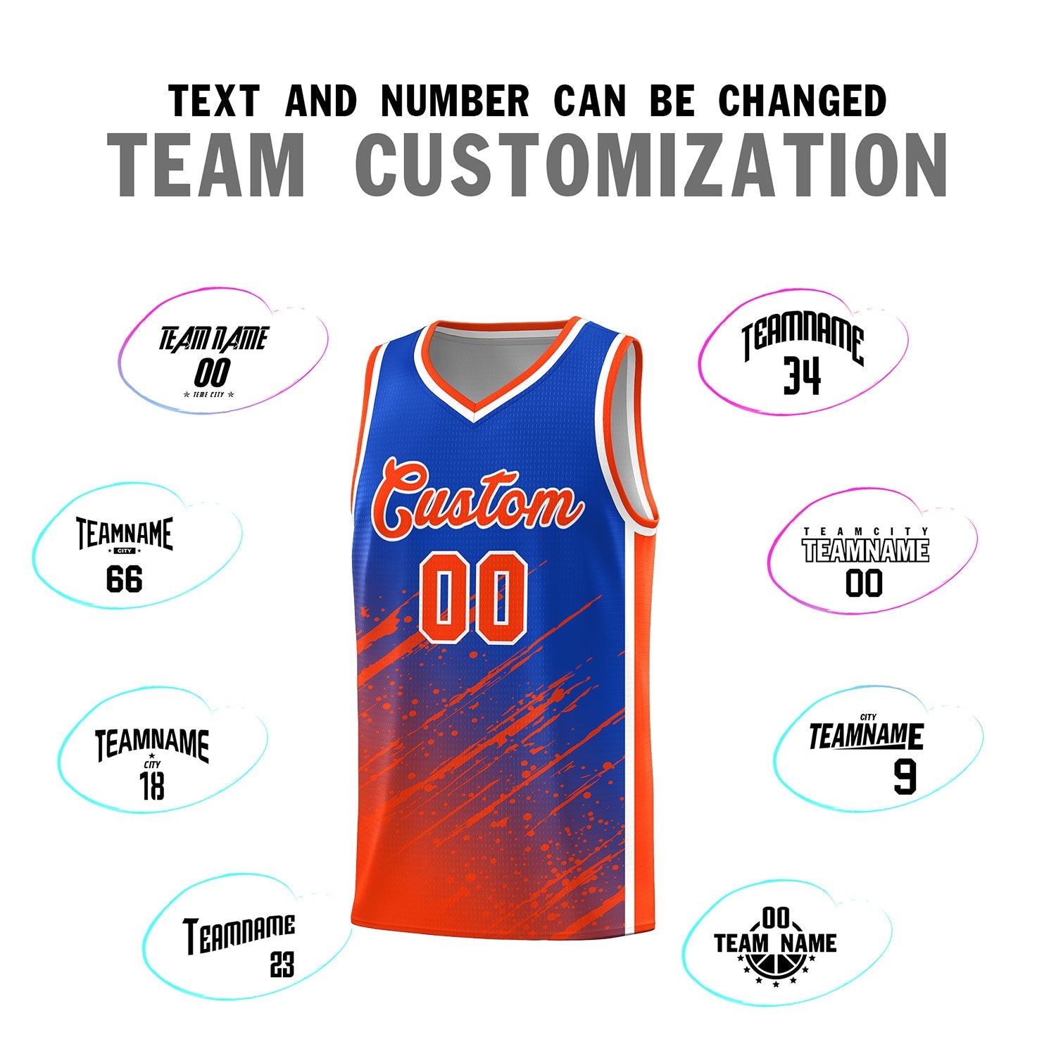 Custom Royal Basketball Kits With Orange Paint Graffiti
