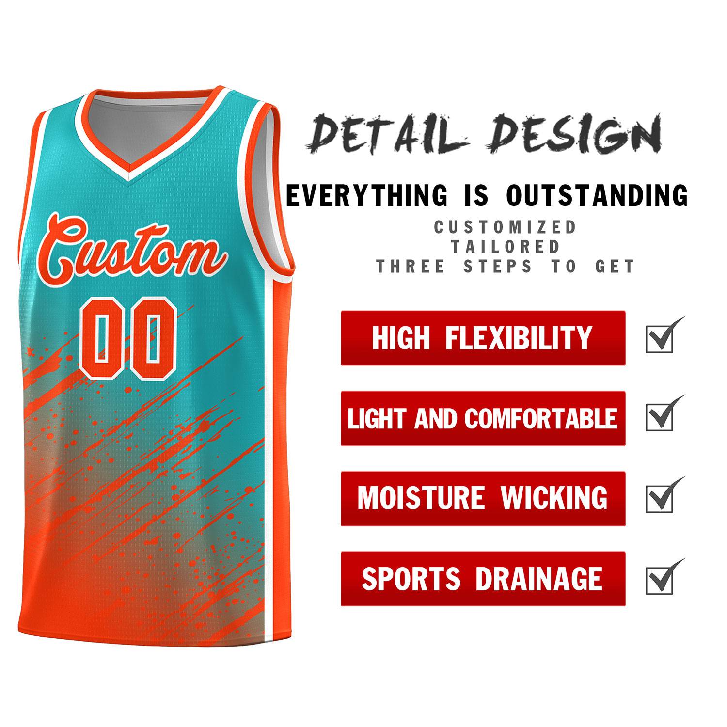 Custom Aqua Basketball Kits With Orange Paint Graffiti