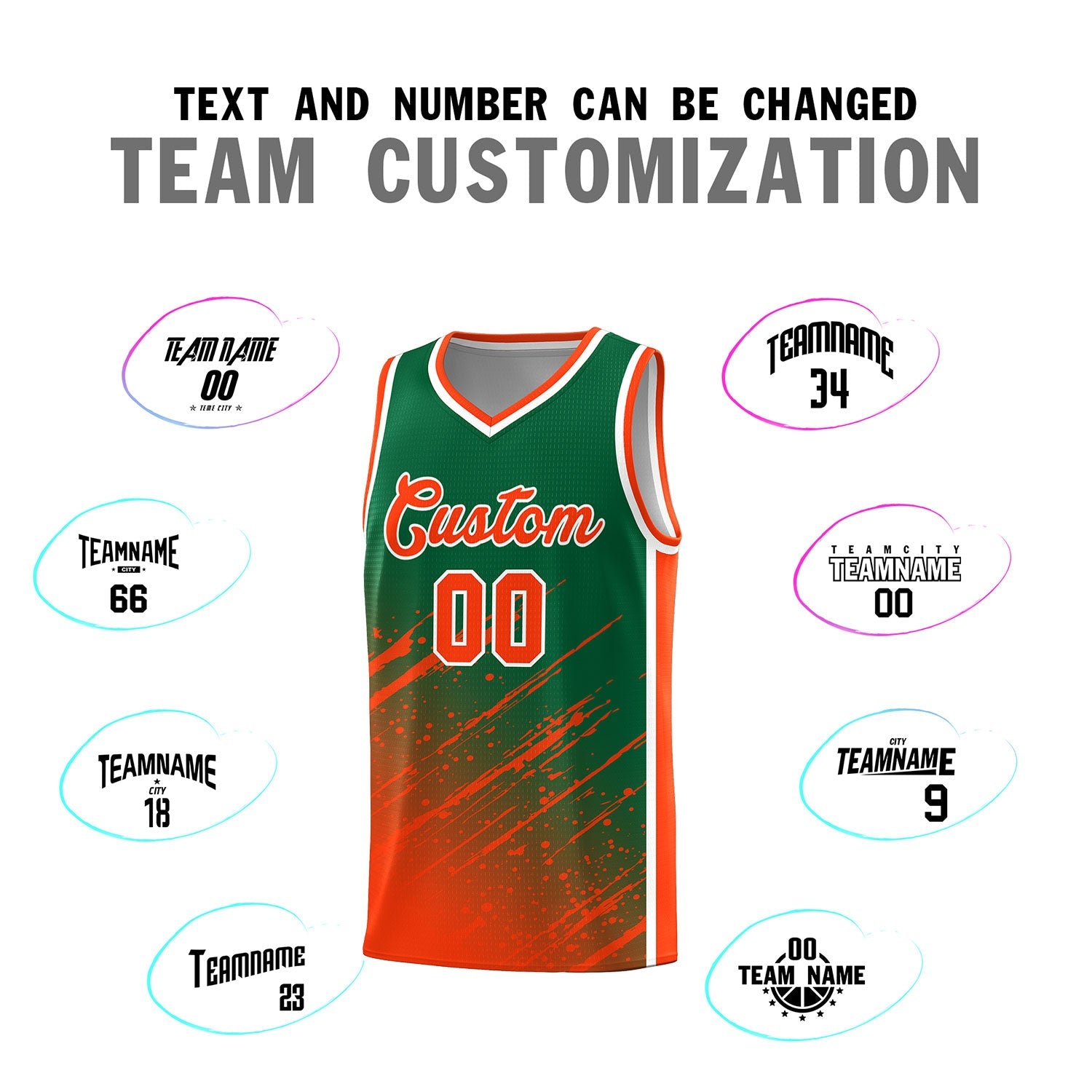 Custom Kelly Green Basketball Kits With Orange Paint Graffiti