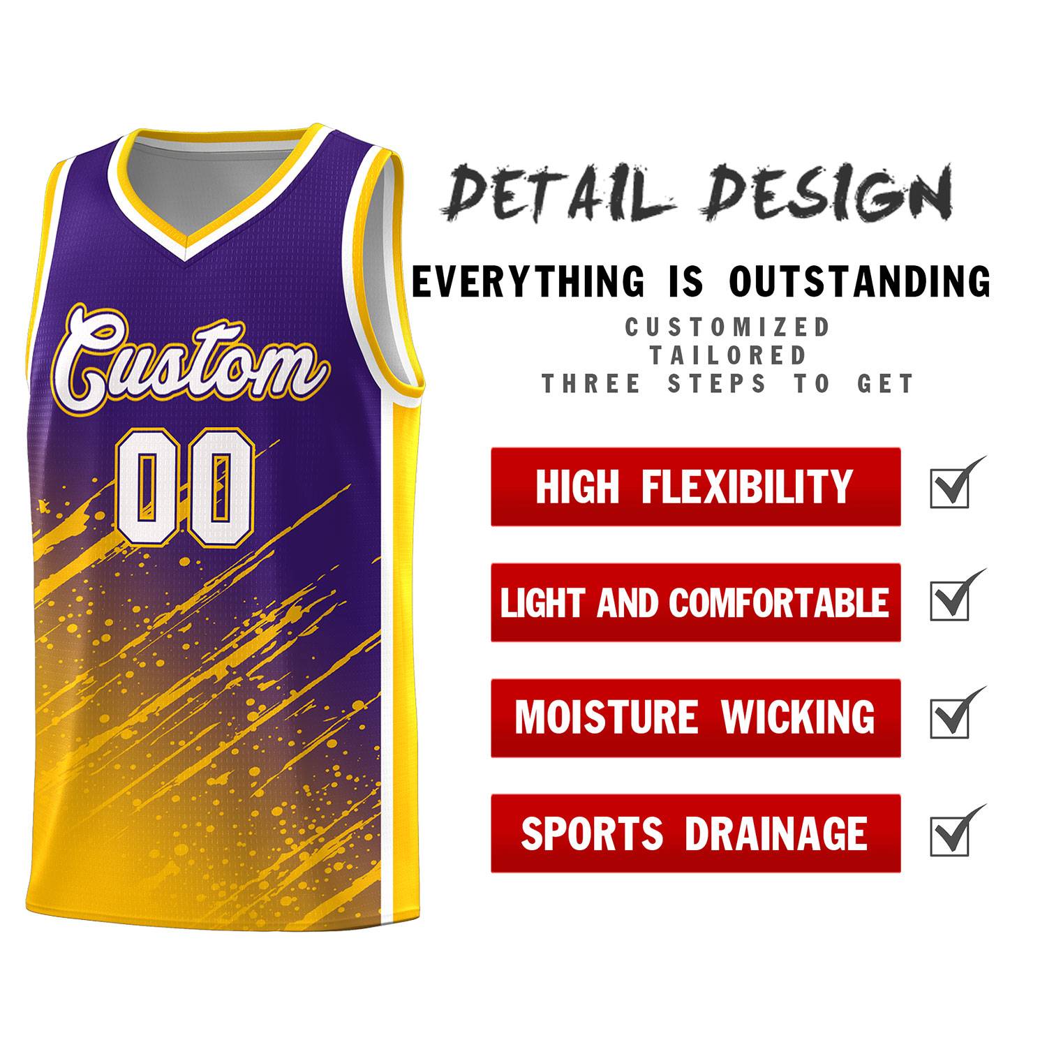 Custom Purple Basketball Kits With Yellow Paint Graffiti