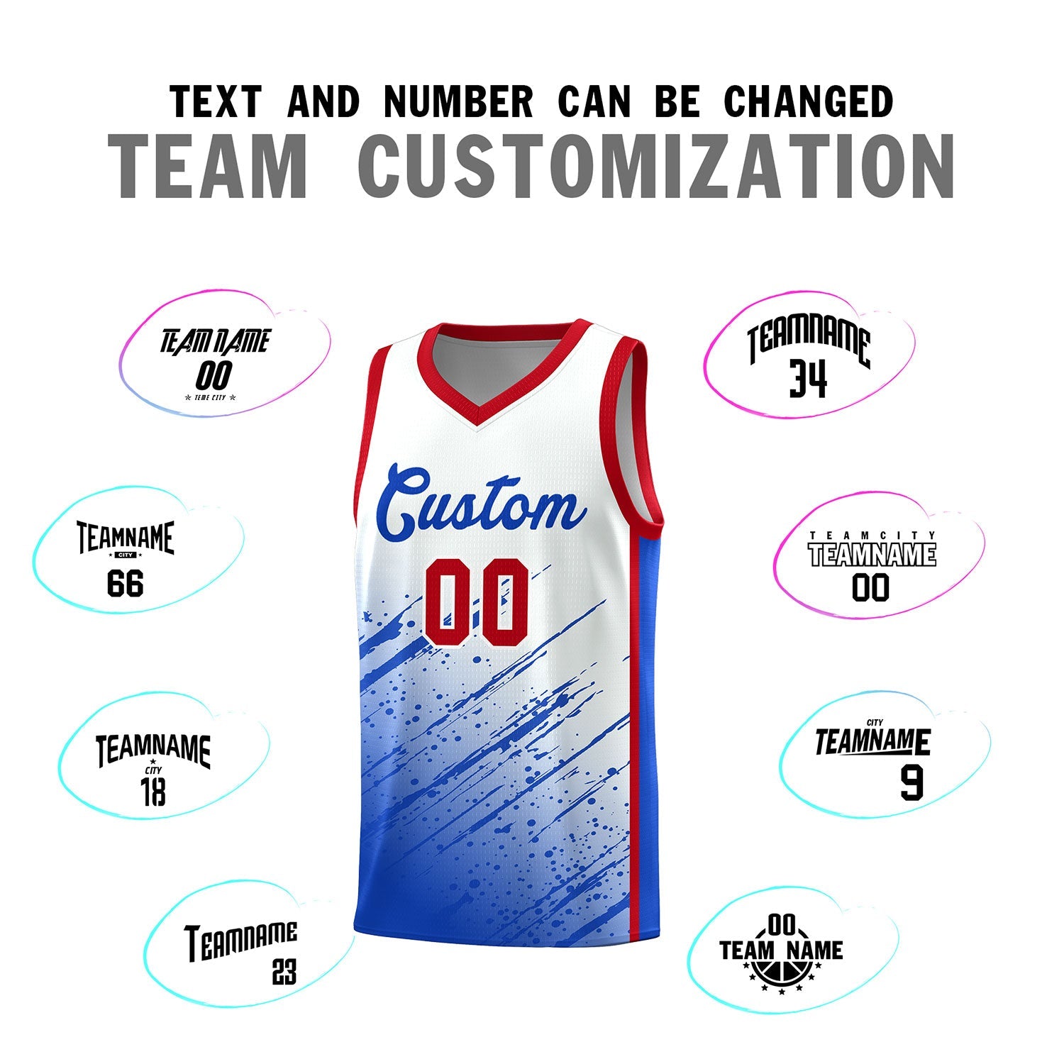 Custom White Basketball Kits With Royal Paint Graffiti
