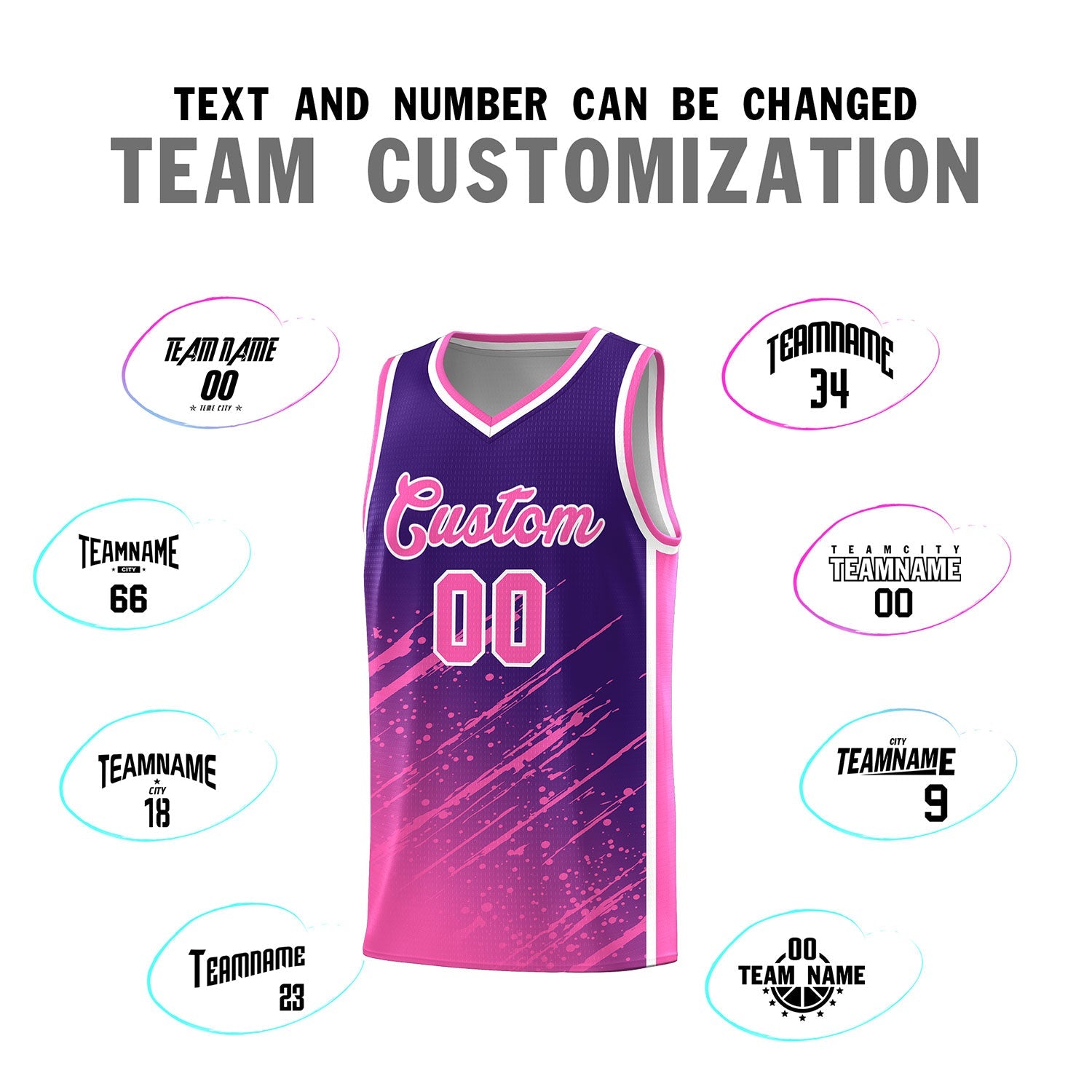 Custom Purple Basketball Kits With Pink Paint Graffiti