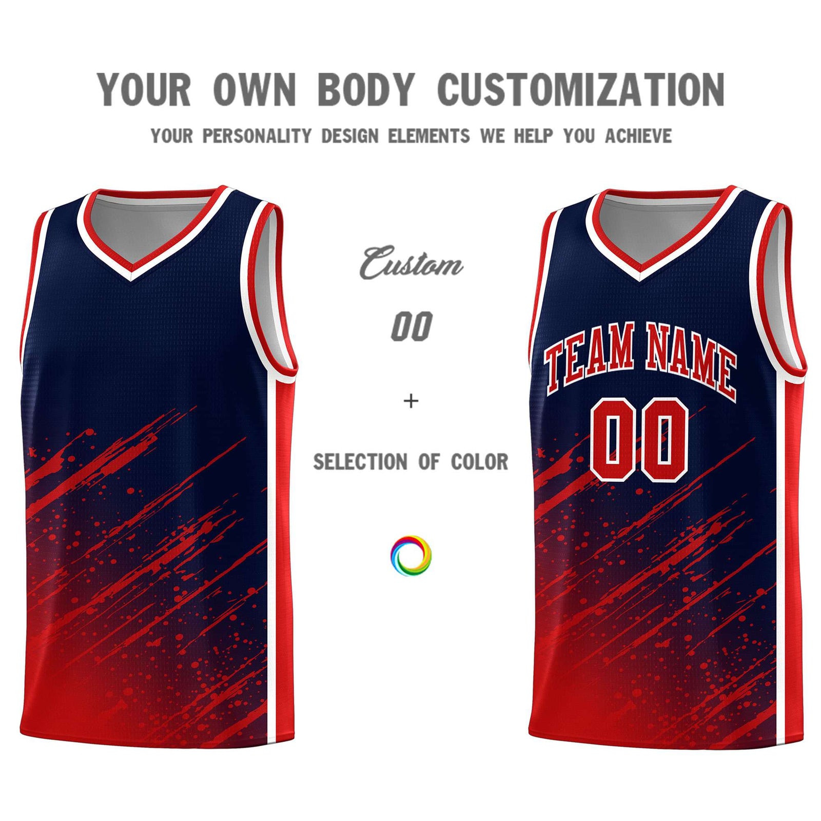 Custom Navy Basketball Kits With Red Paint Graffiti