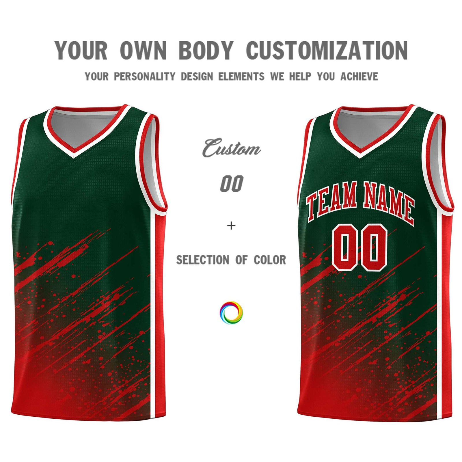 Custom Green Basketball Kits With Red Paint Graffiti