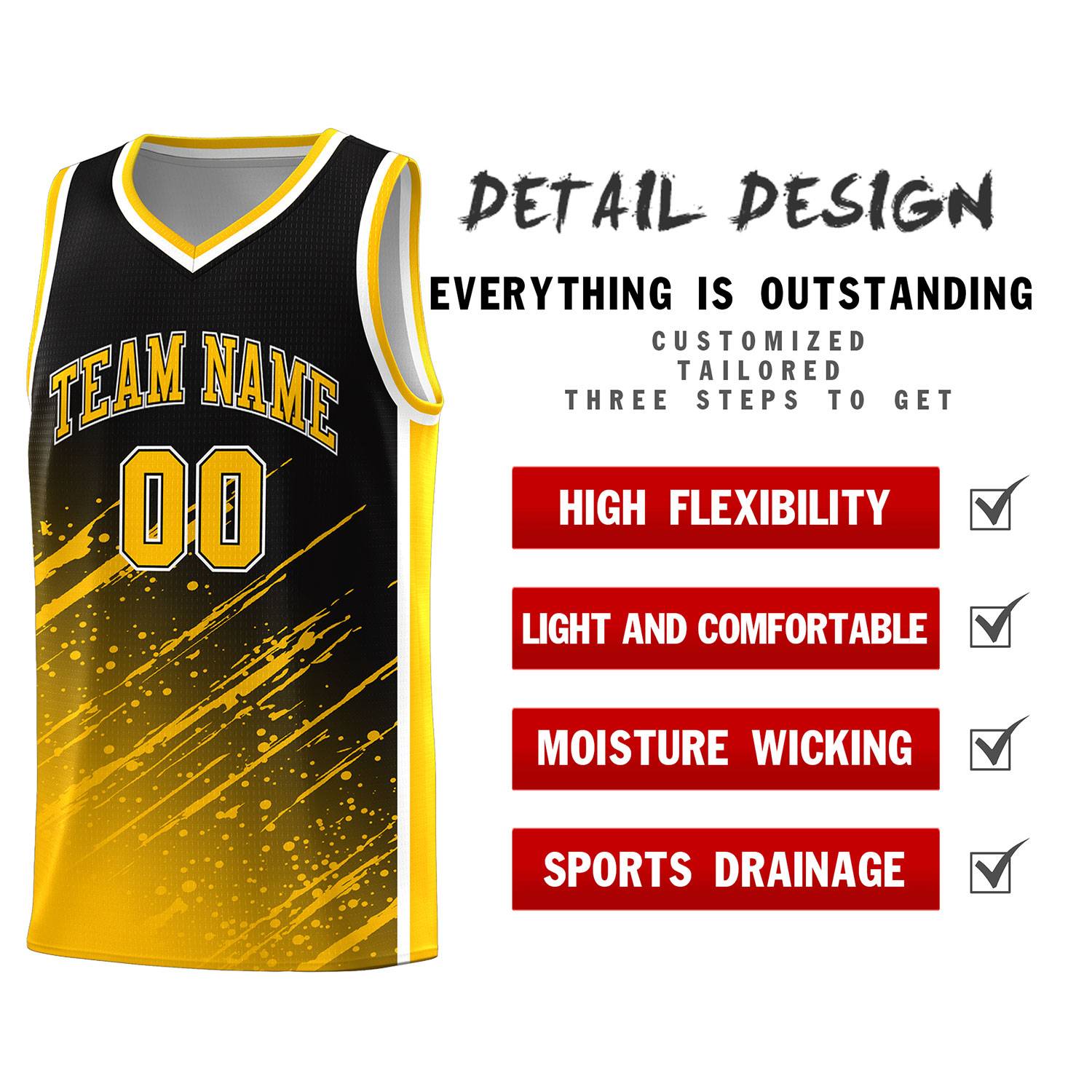 Custom Black Basketball Kits With Yellow Paint Graffiti