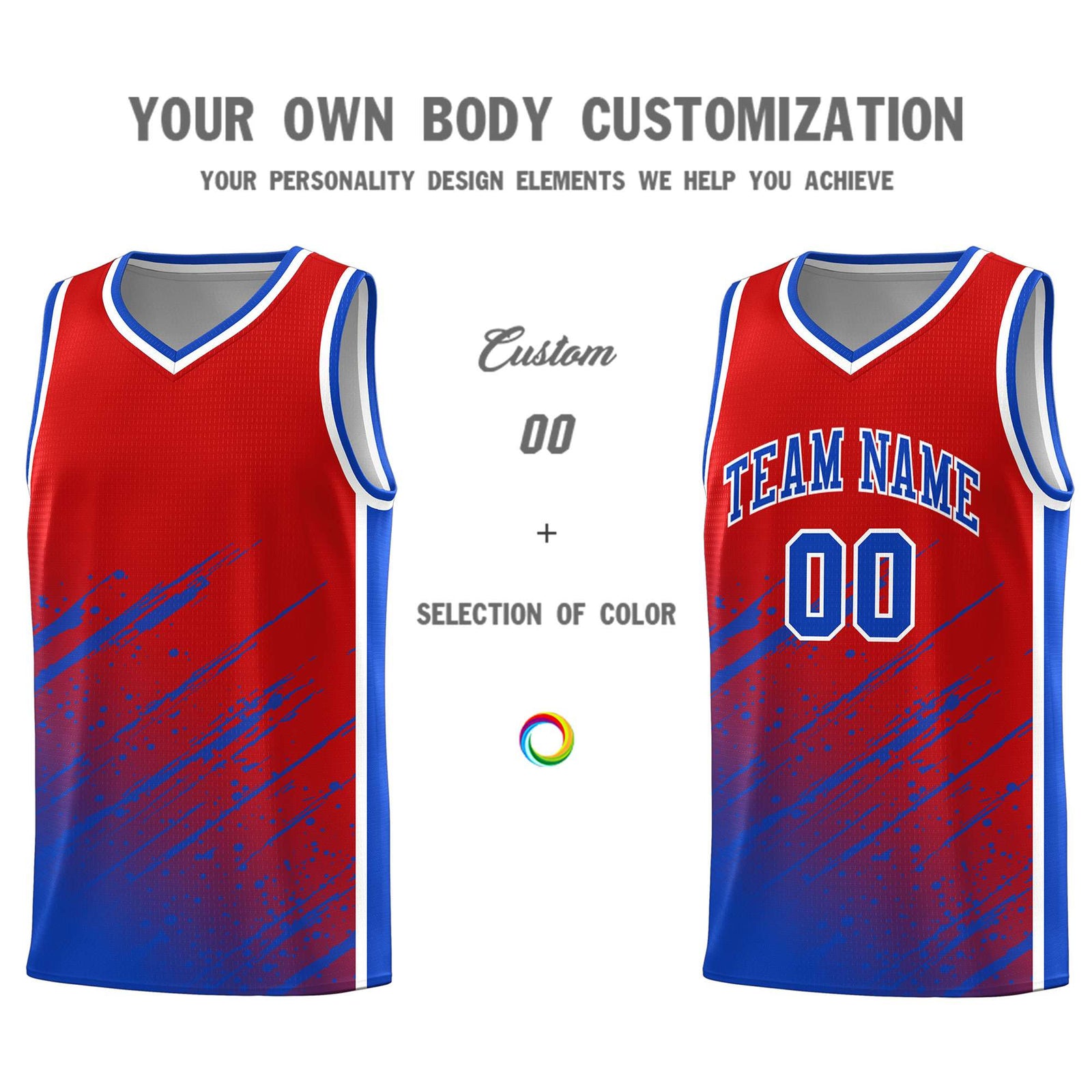 Custom Red Basketball Kits With Royal Paint Graffiti