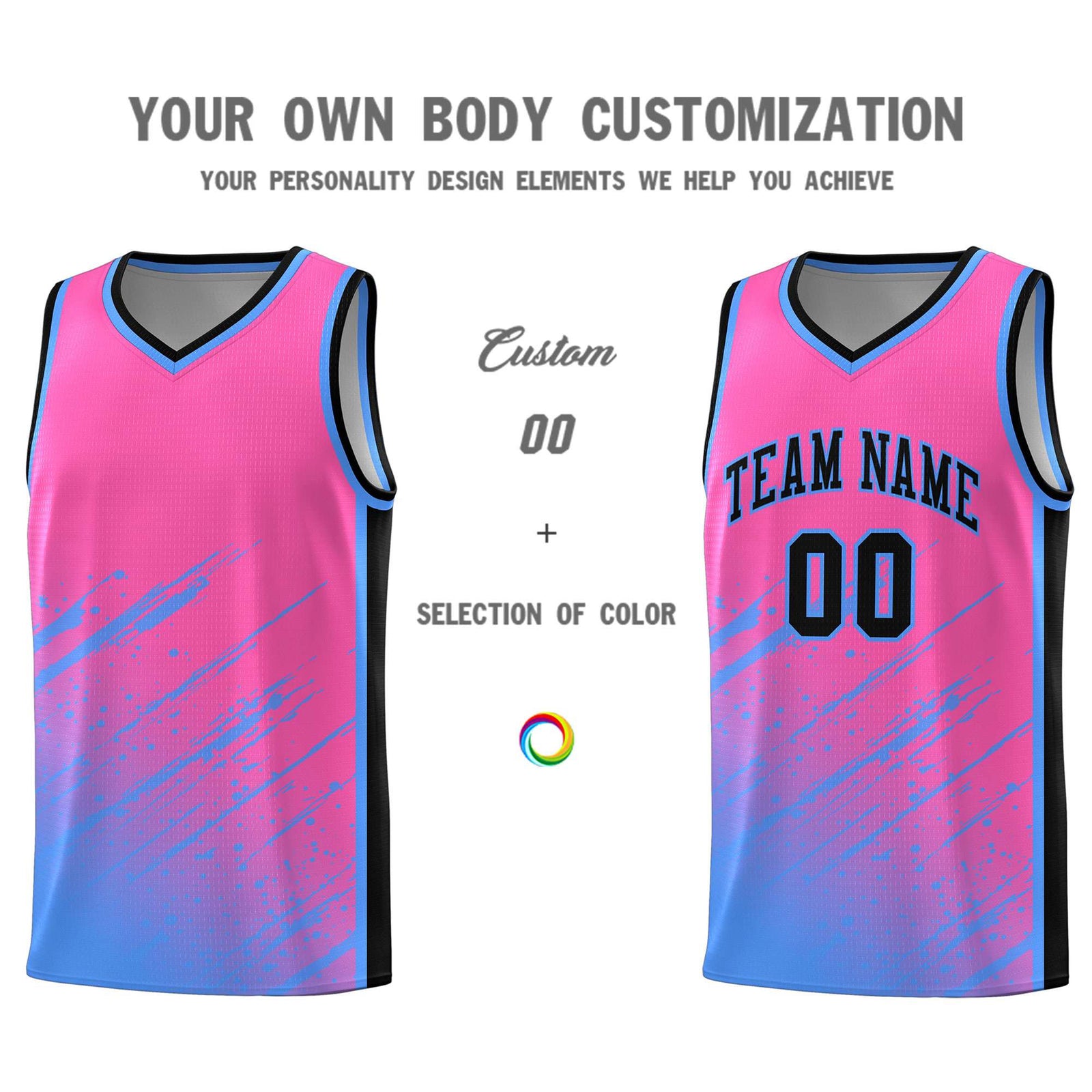 Custom Pink Basketball Kits With Powder Blue Paint Graffiti