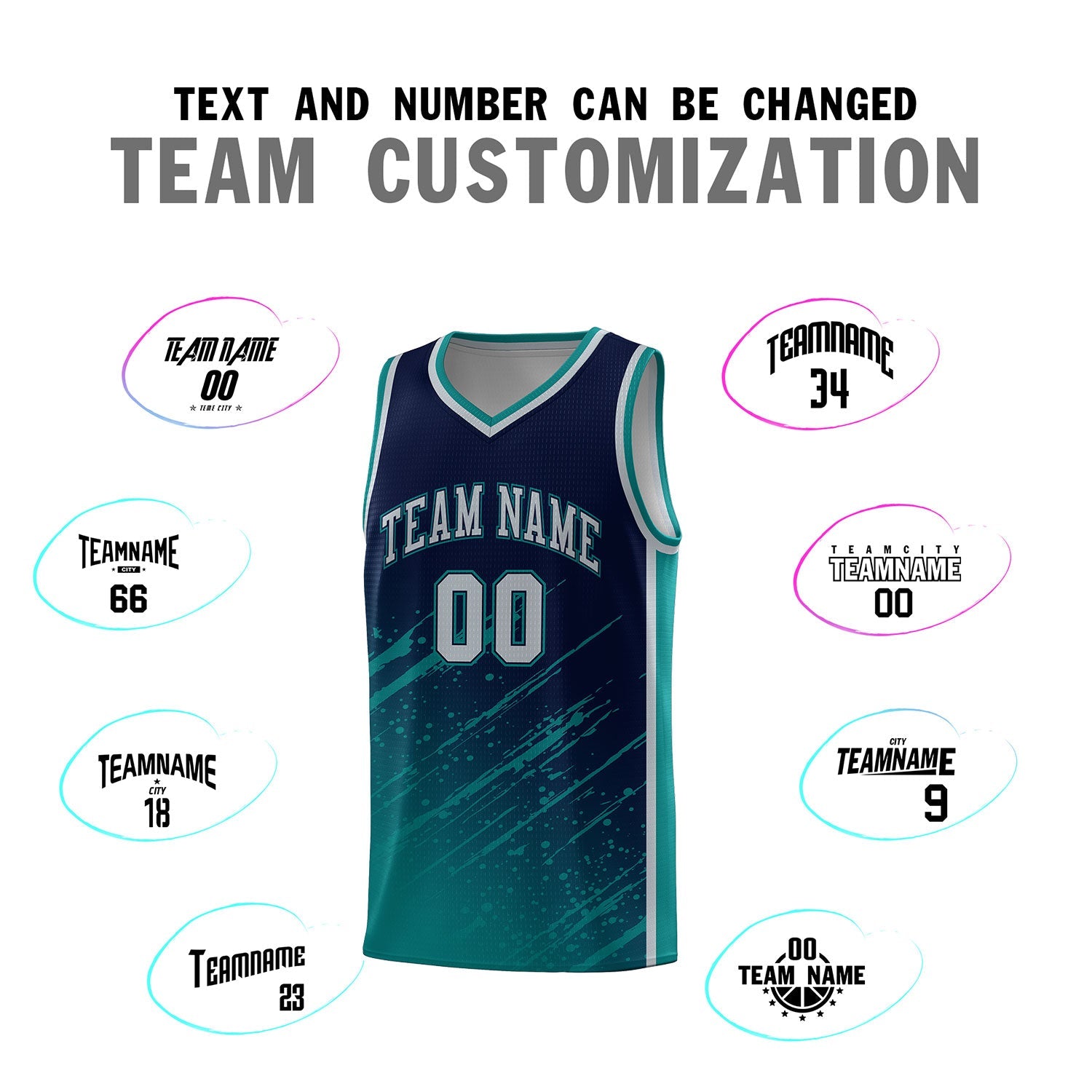 Custom Navy Basketball Kits With Aqua Paint Graffiti