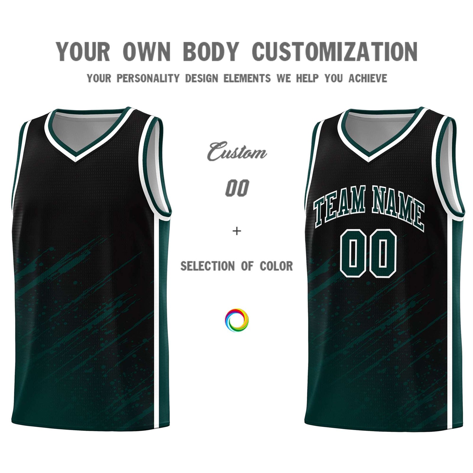 Custom Black Basketball Kits With Midnight Green Paint Graffiti