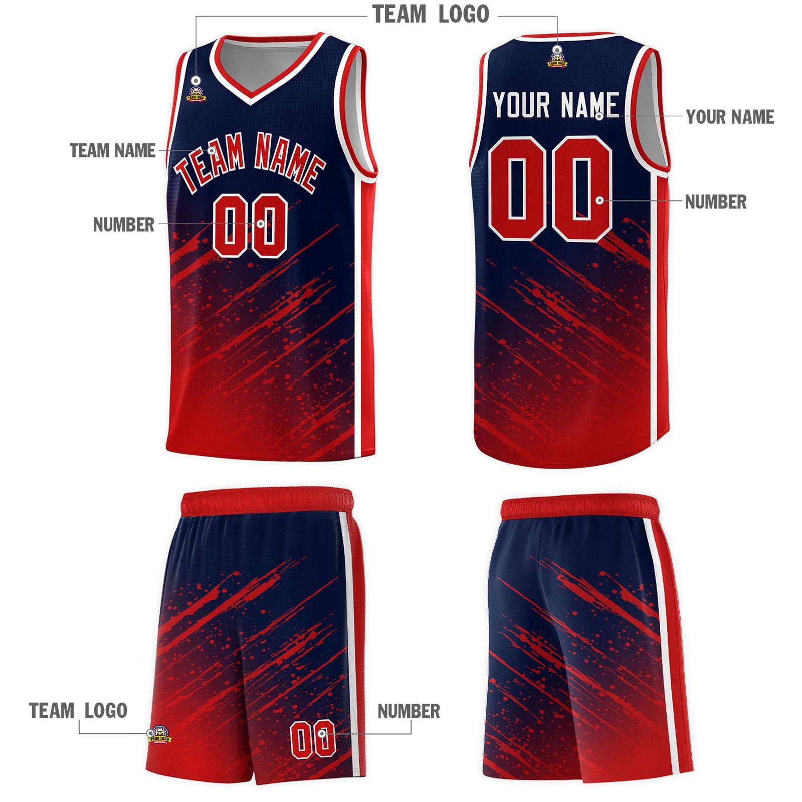 Custom Navy Basketball Kits With Red Paint Graffiti
