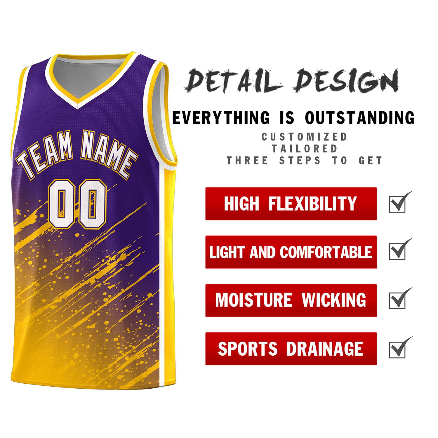Custom Purple Basketball Kits With Yellow Paint Graffiti
