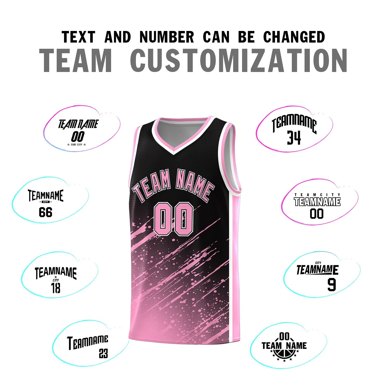 Custom Black Basketball Kits With Light Pink Paint Graffiti