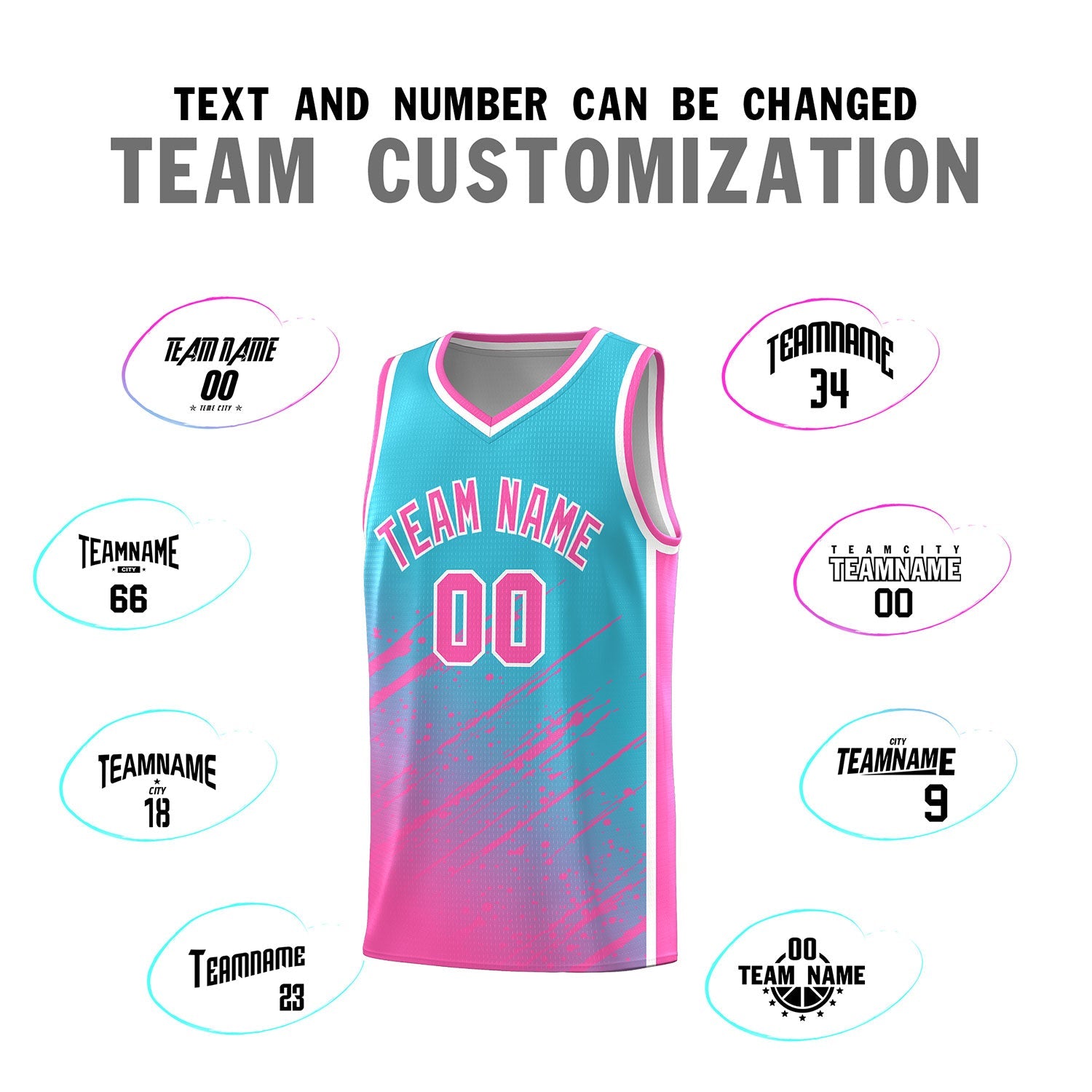 Custom Sky Blue Basketball Kits With Pink Paint Graffiti