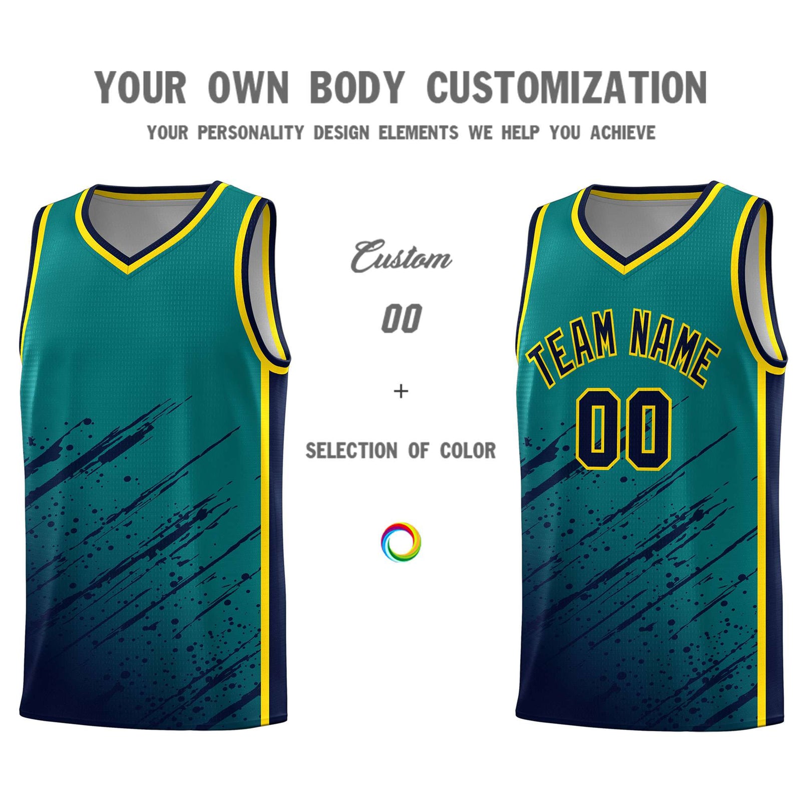Custom Aqua Basketball Kits With Navy Paint Graffiti