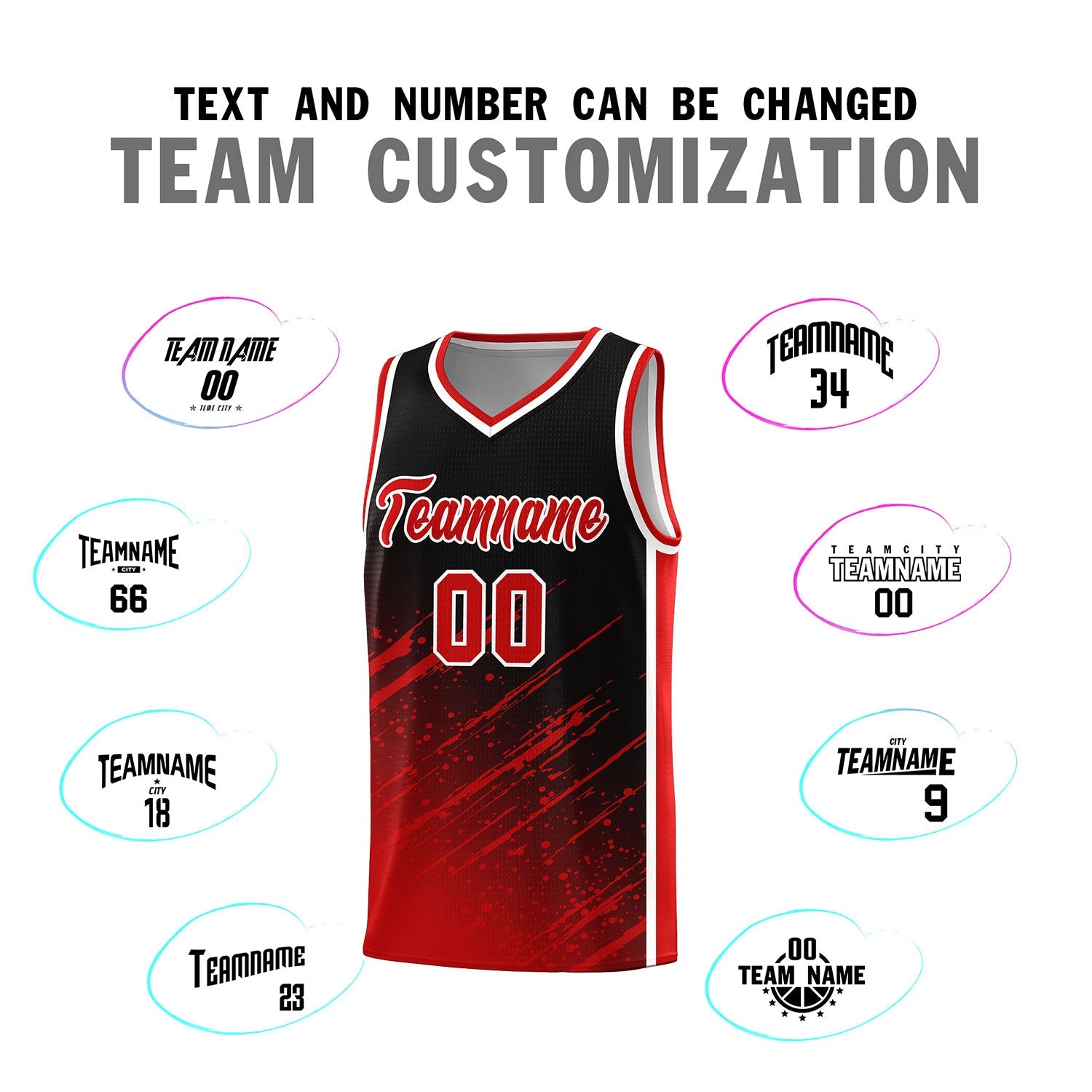 Custom Black Basketball Kits With Red Paint Graffiti