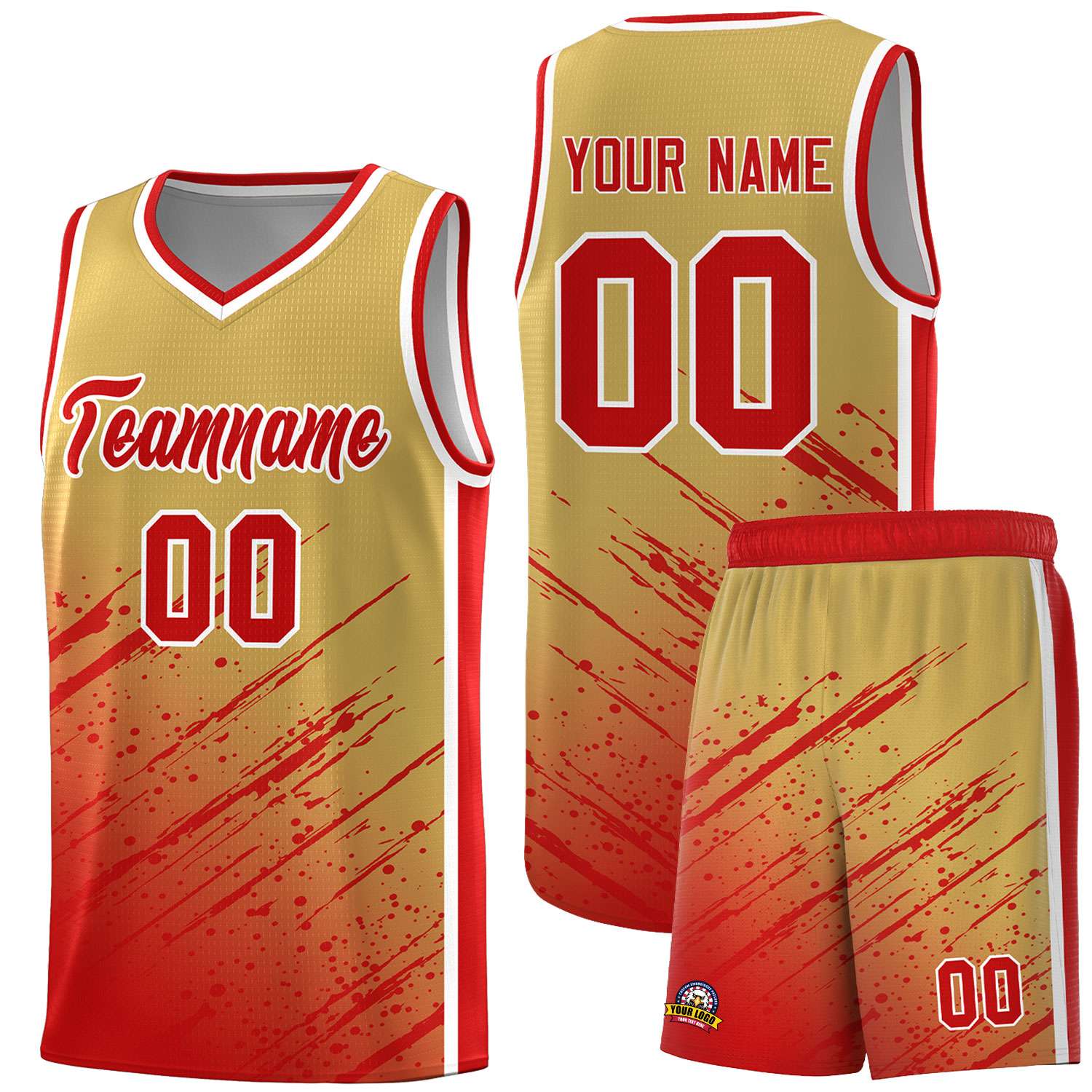 Custom Khaki Basketball Kits With Red Paint Graffiti