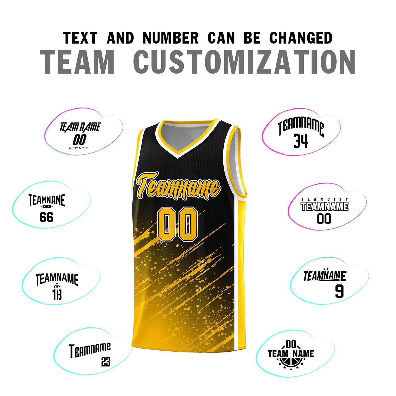 Custom Black Basketball Kits With Yellow Paint Graffiti