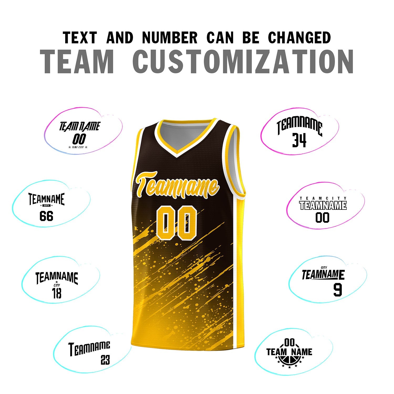 Custom Brown Basketball Kits With Yellow Paint Graffiti