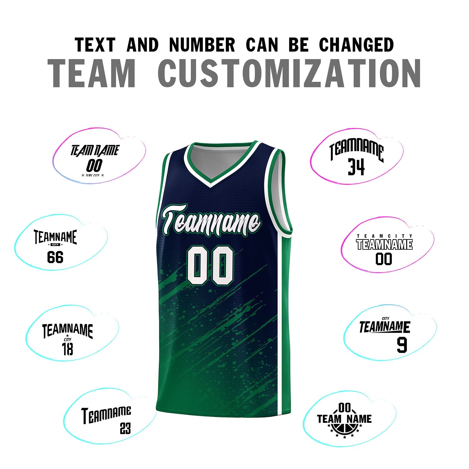 Custom Navy Basketball Kits With Kelly Green Paint Graffiti