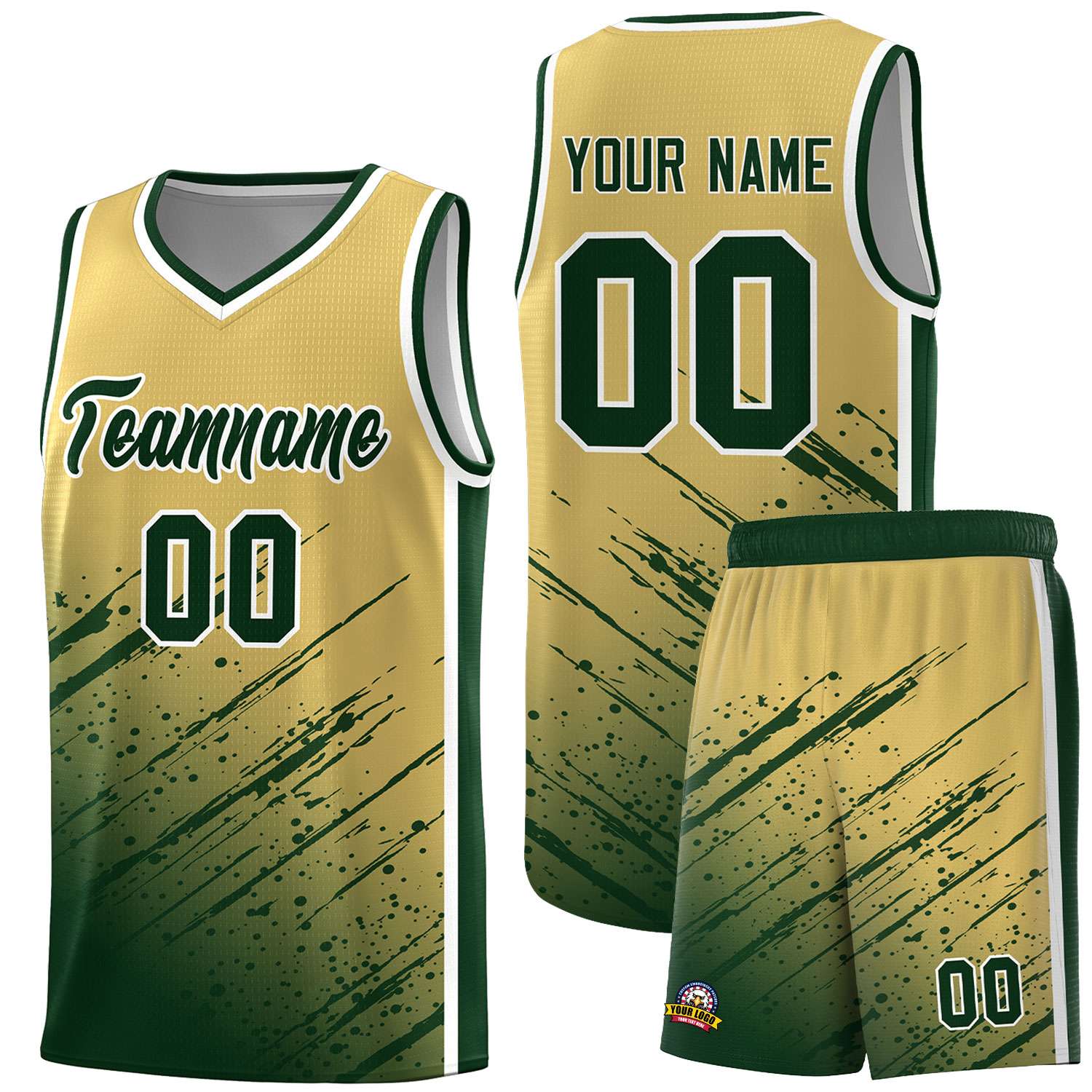 Custom Khaki Basketball Kits With Green Paint Graffiti