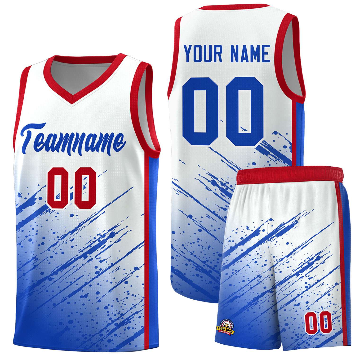 Custom White Basketball Kits With Royal Paint Graffiti