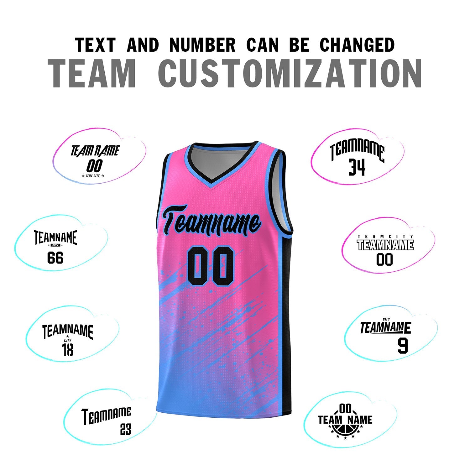 Custom Pink Basketball Kits With Powder Blue Paint Graffiti