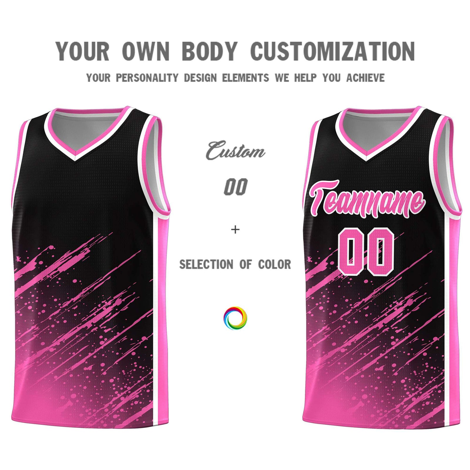 Custom Black Basketball Kits With Pink Paint Graffiti