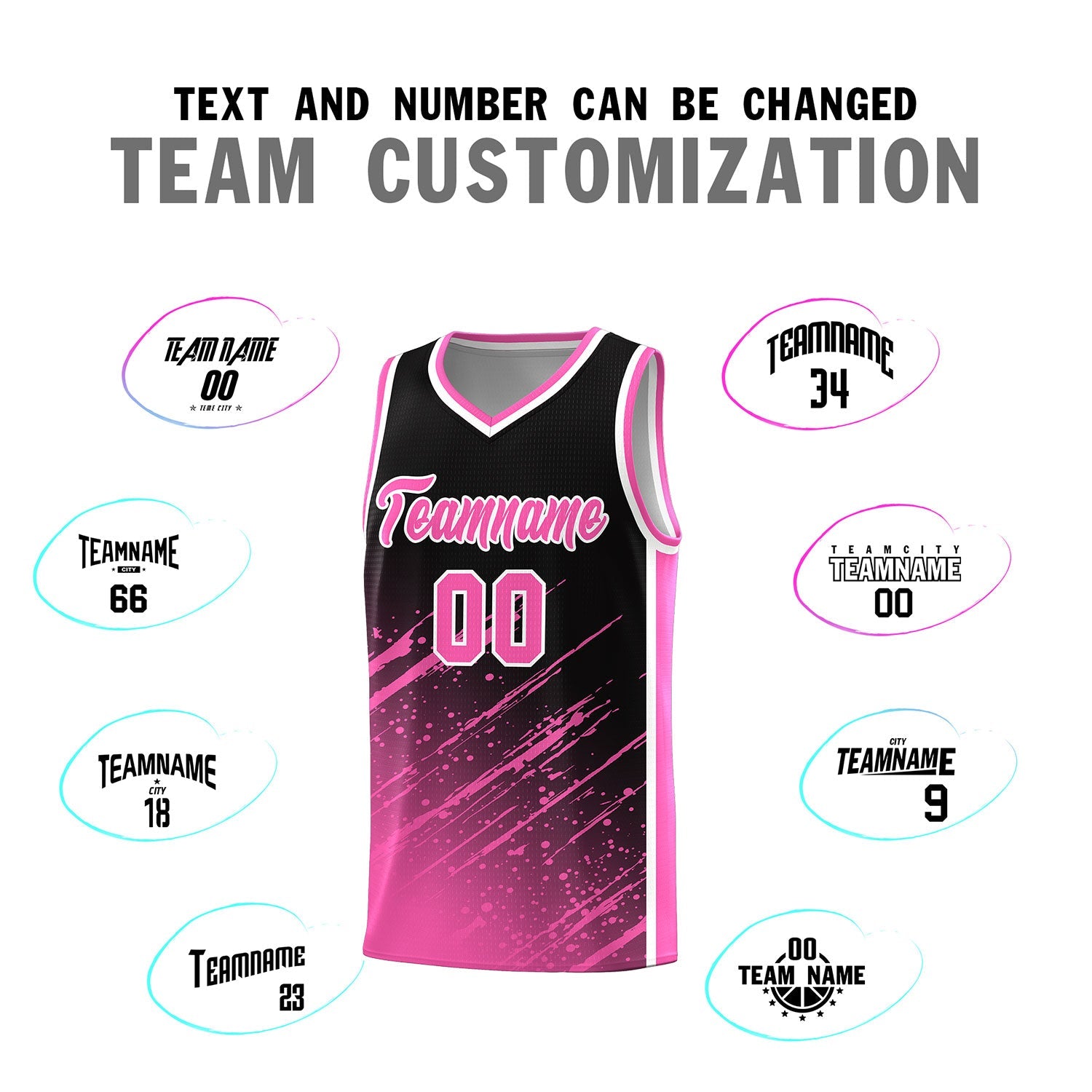 Custom Black Basketball Kits With Pink Paint Graffiti
