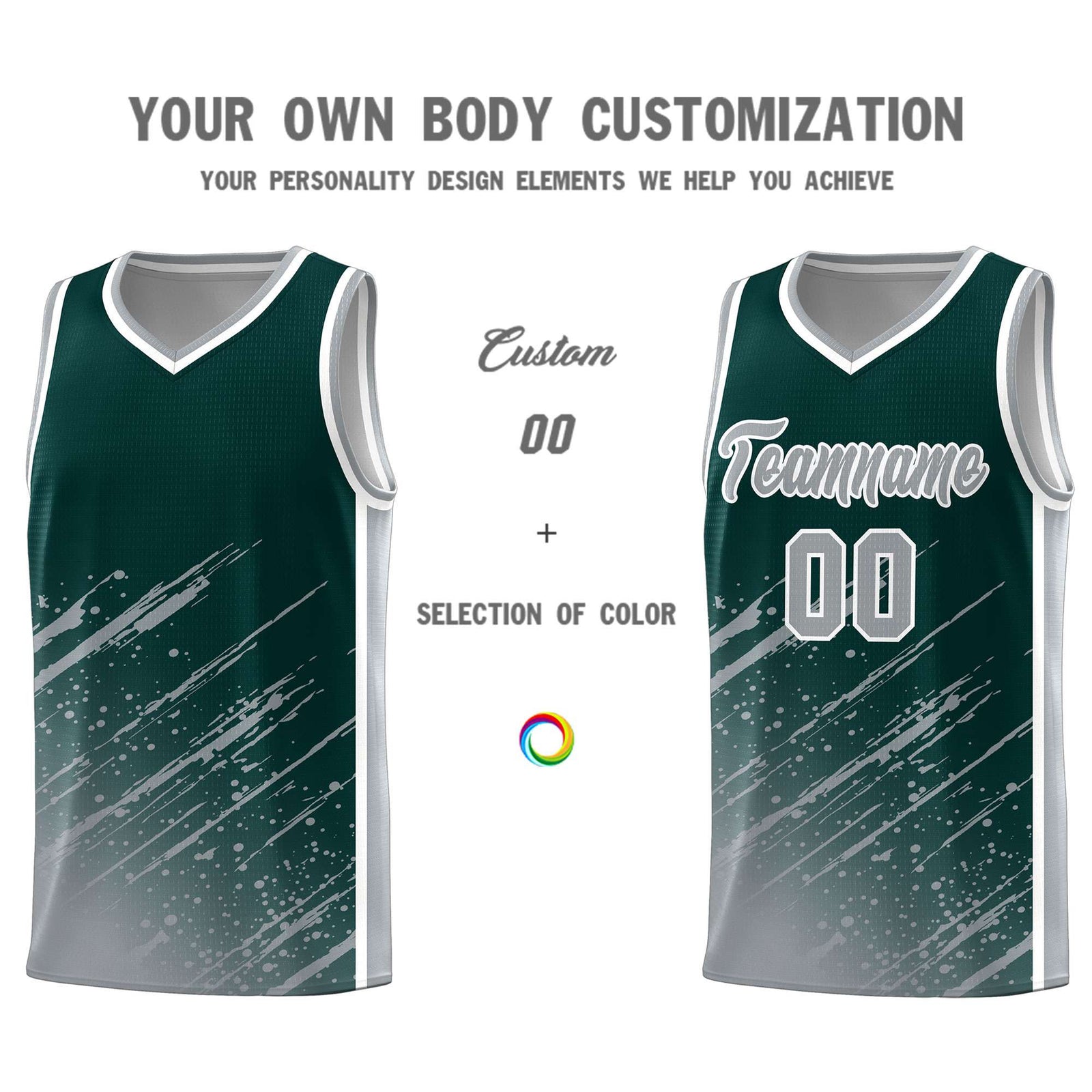 Custom Midnight Green Basketball Kits With Gray Paint Graffiti