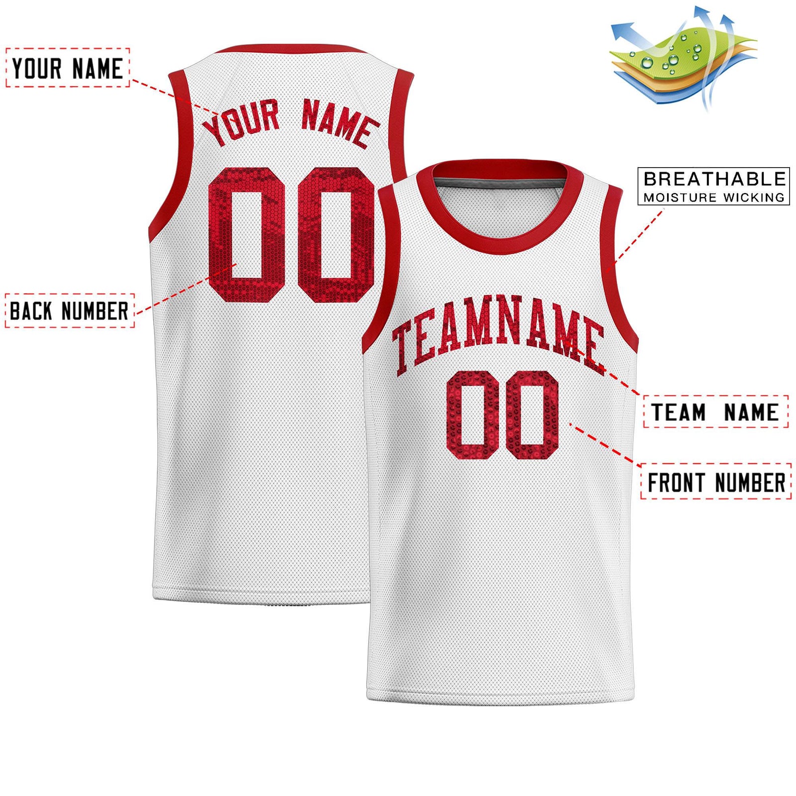 Custom White Sequined Tops Athletic Basketball Jersey