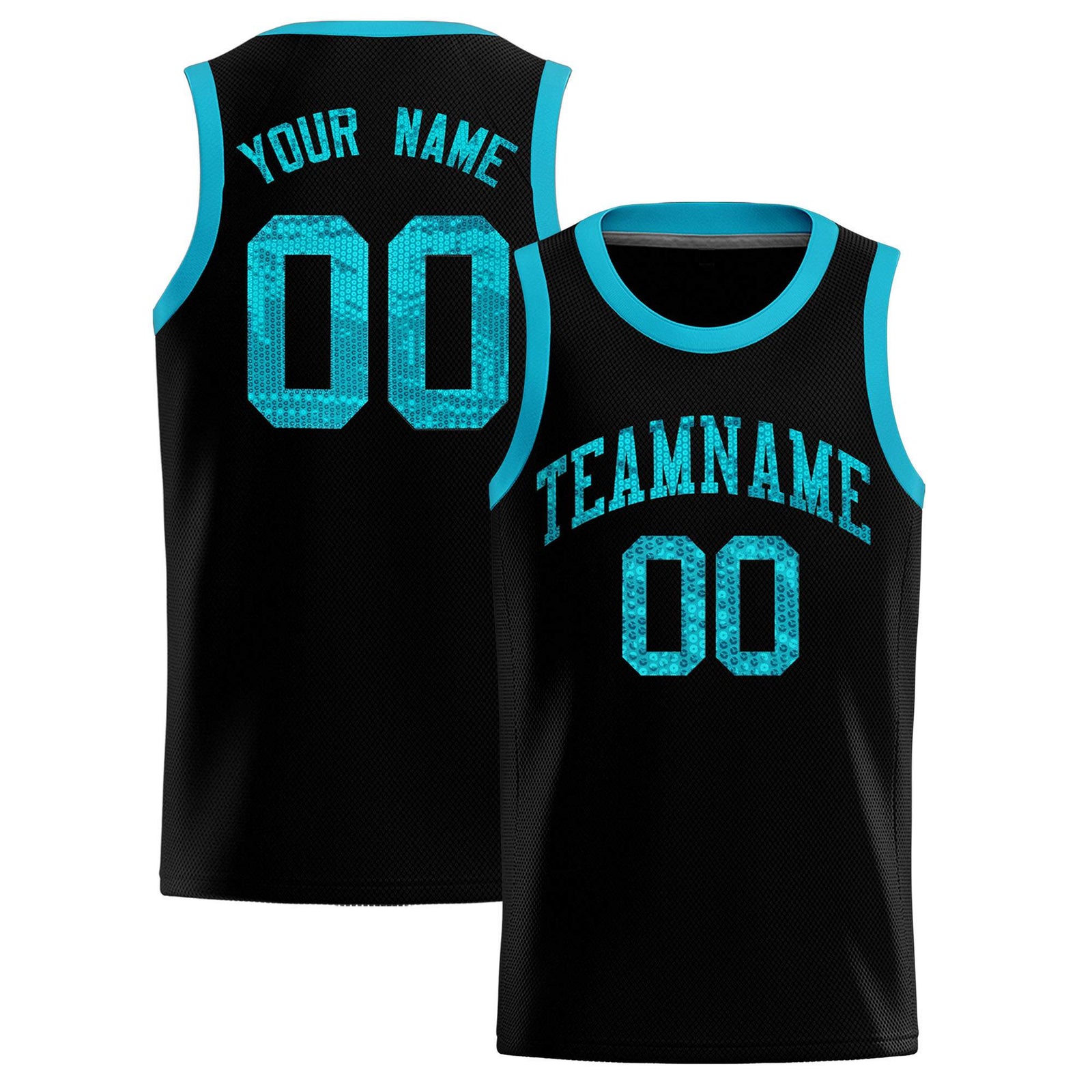 Custom Black Sequined Tops Athletic Basketball Jersey