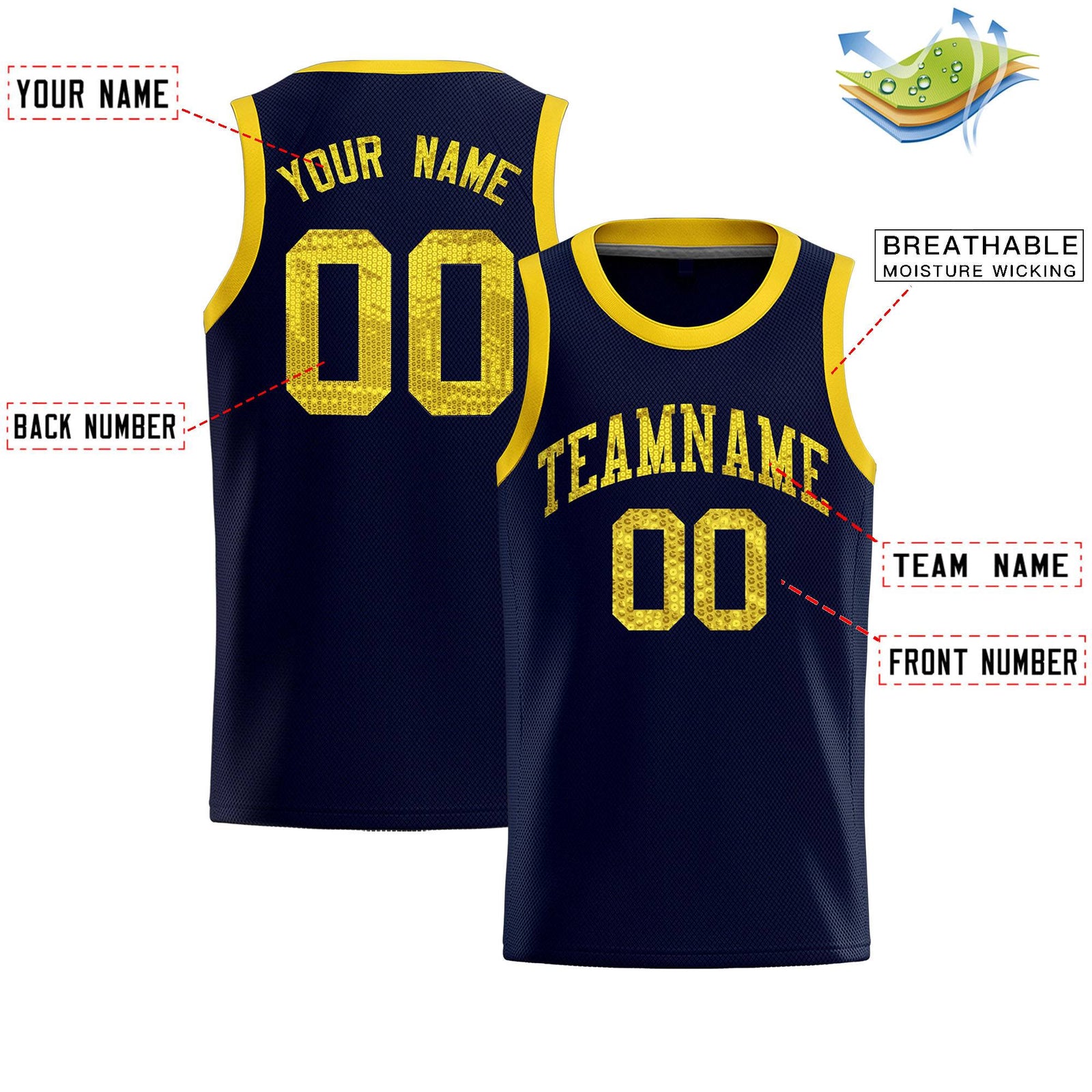 Custom Navy Sequined Tops Athletic Basketball Jersey