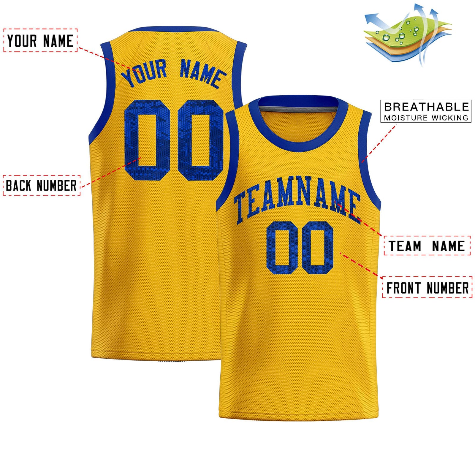 Custom Gold Sequined Tops Athletic Basketball Jersey
