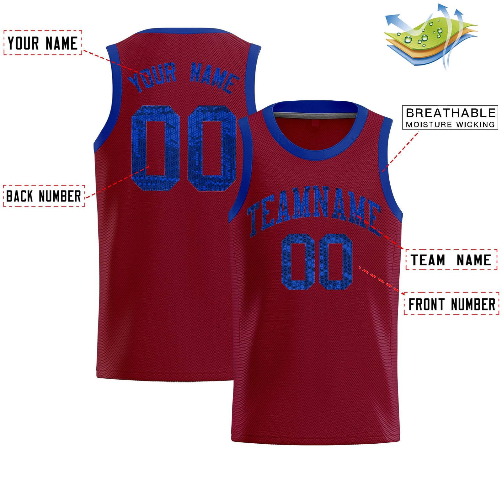 Custom Crimson Sequined Tops Athletic Basketball Jersey
