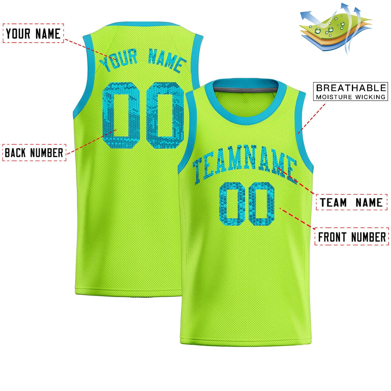 Custom Kelly Green Sequined Tops Athletic Basketball Jersey