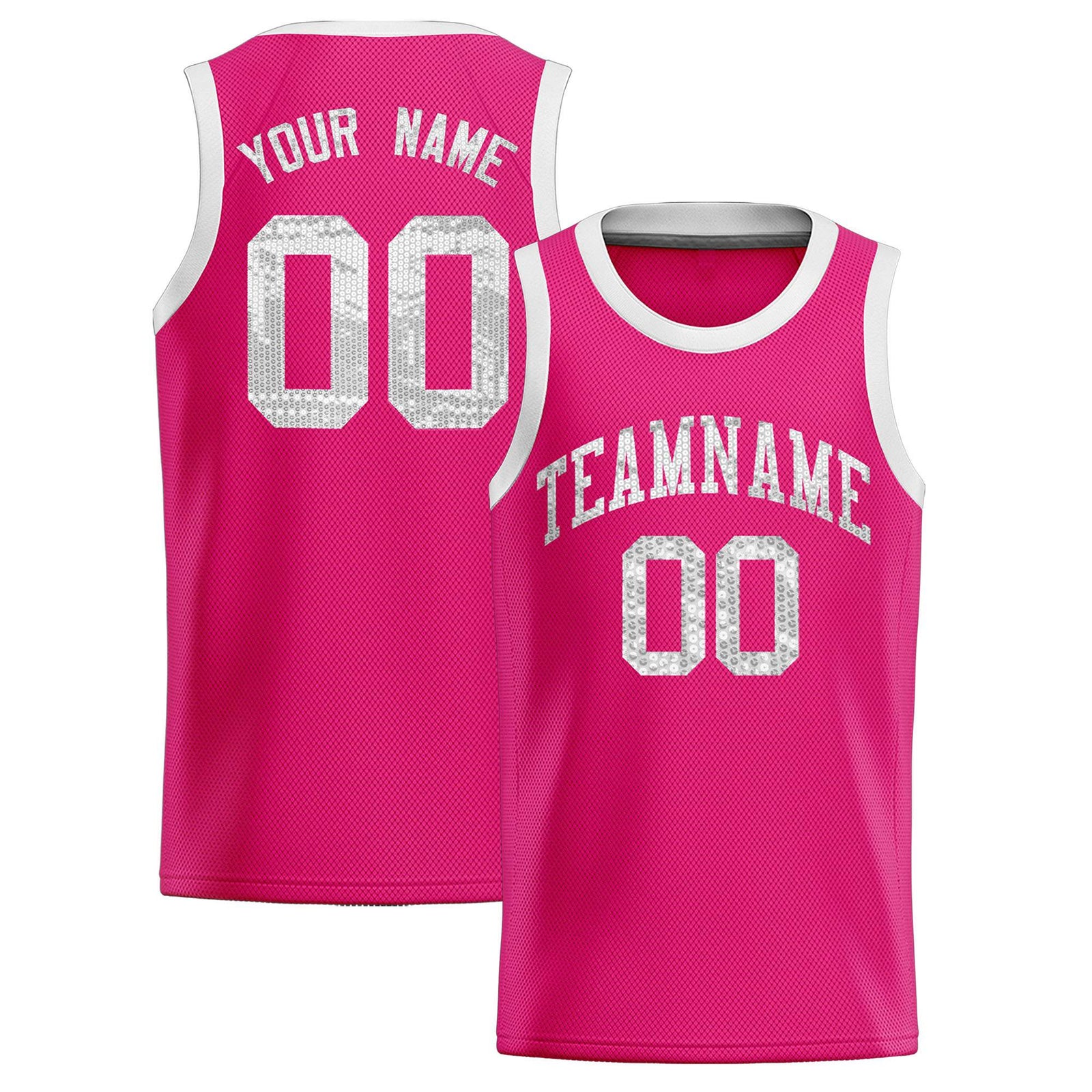 Custom Pink Sequined Tops Athletic Basketball Jersey